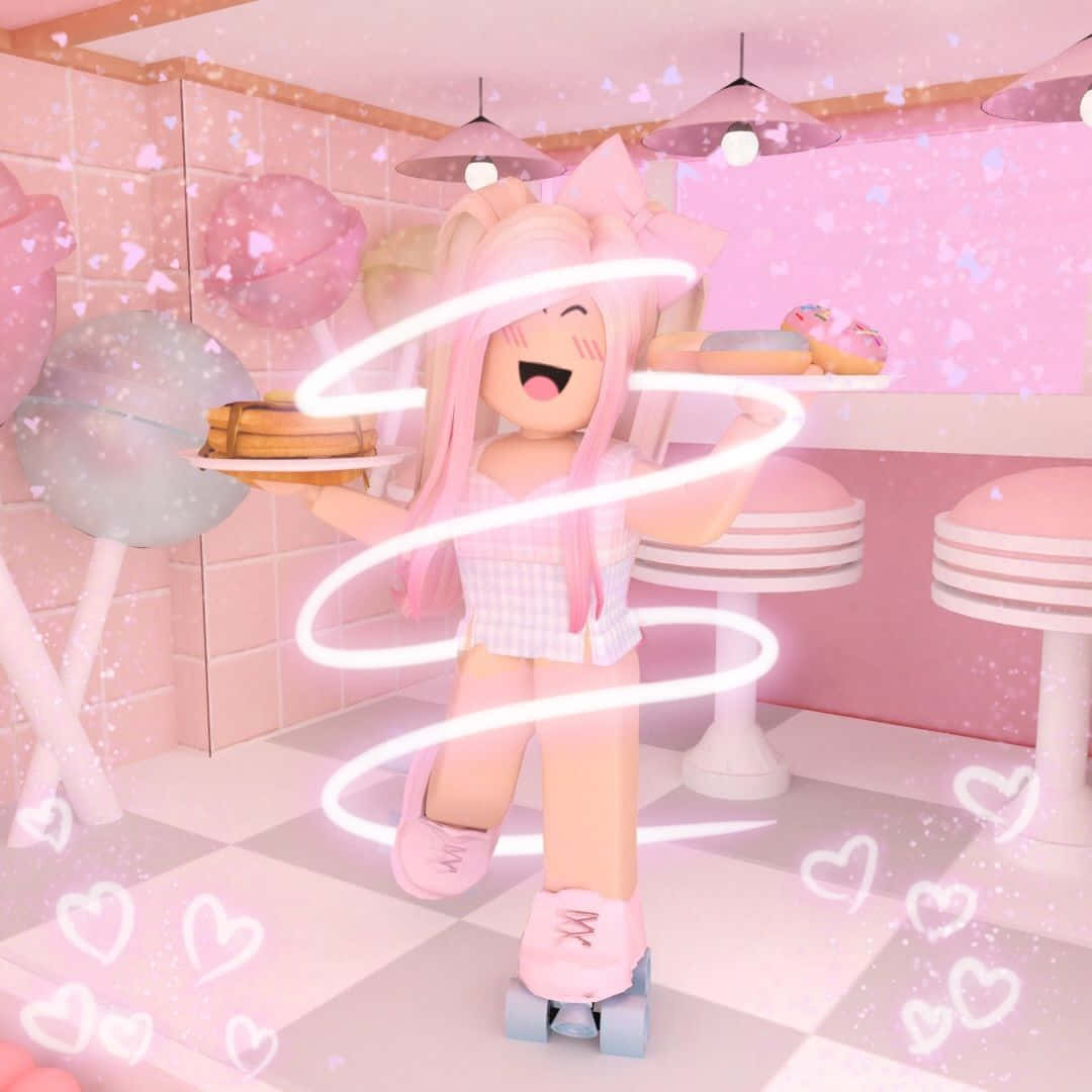Estetiese Pienk Meisie Roblox Prent Muurpapier