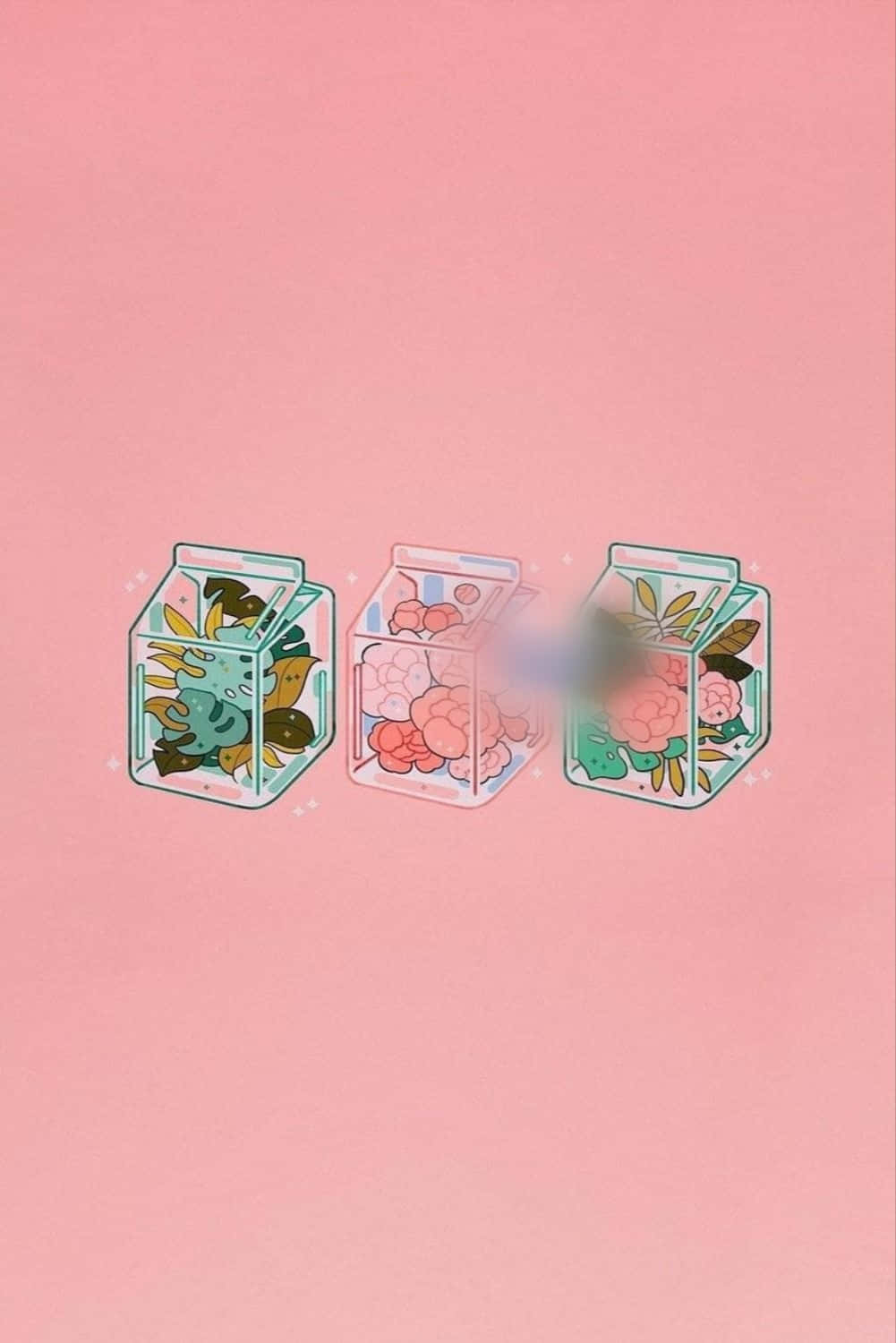 Estetiese Pienk Kawaii Gekiste Plante en Blomme Muurpapier