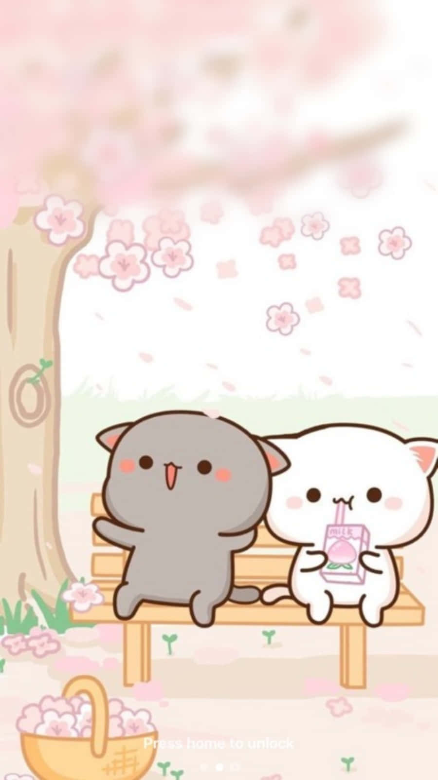 Estetiese Pienk Kawaii Katjies in die Park Muurpapier