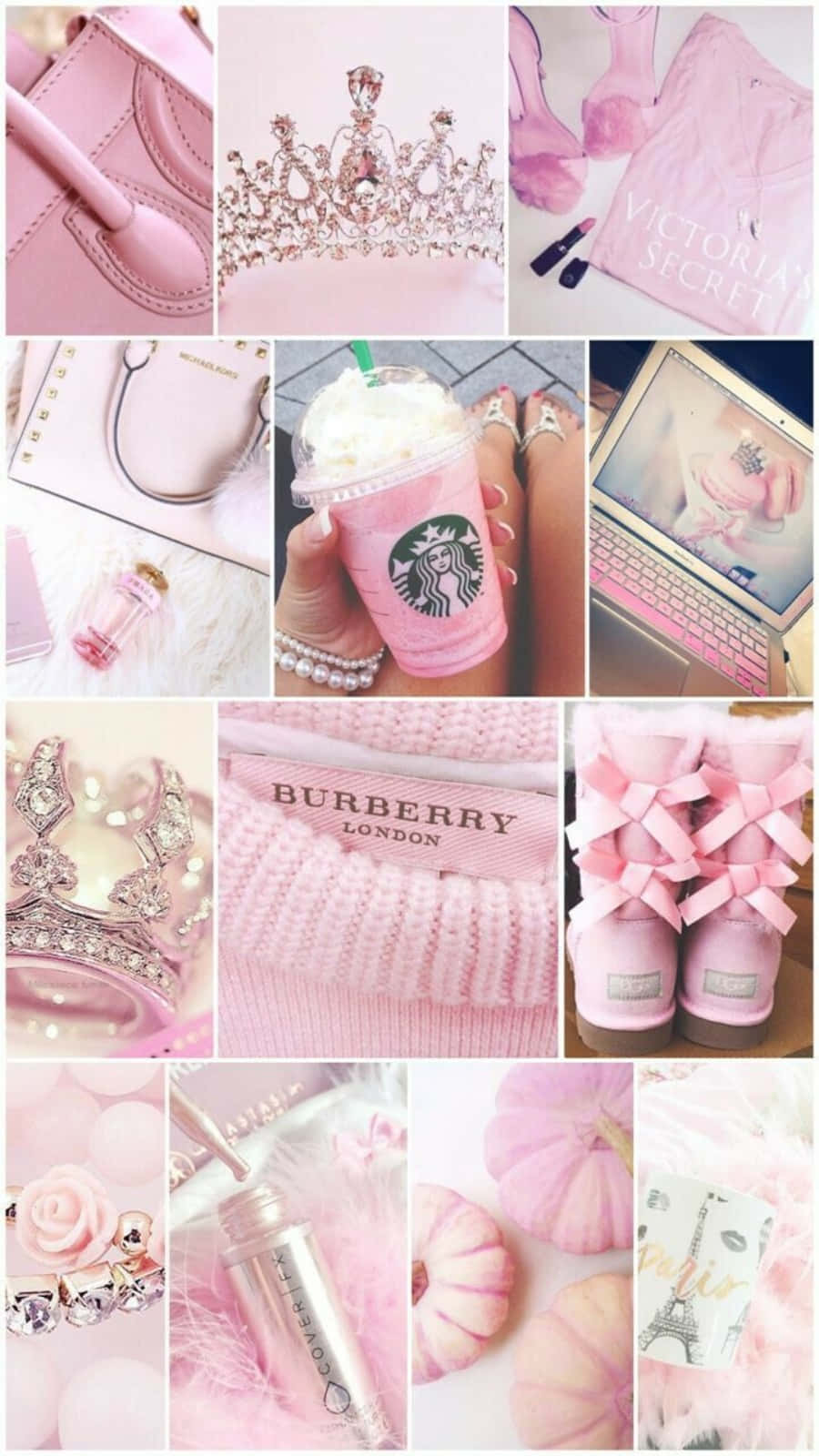 Estetiese Pienk Collage van Starbucks Frappé Muurpapier