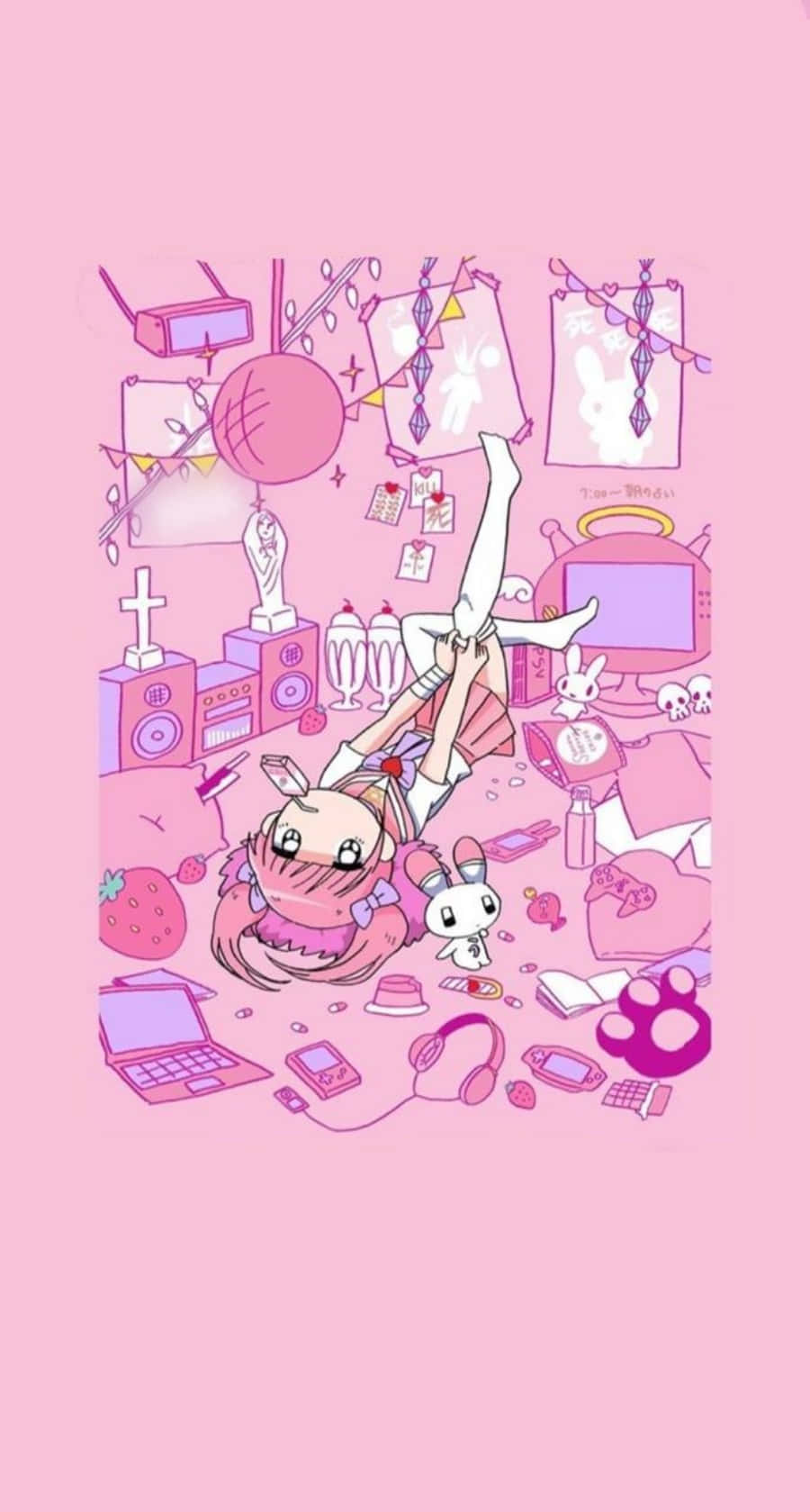 Estetiese Pienk Kawaii Menhera-chan Muurpapier