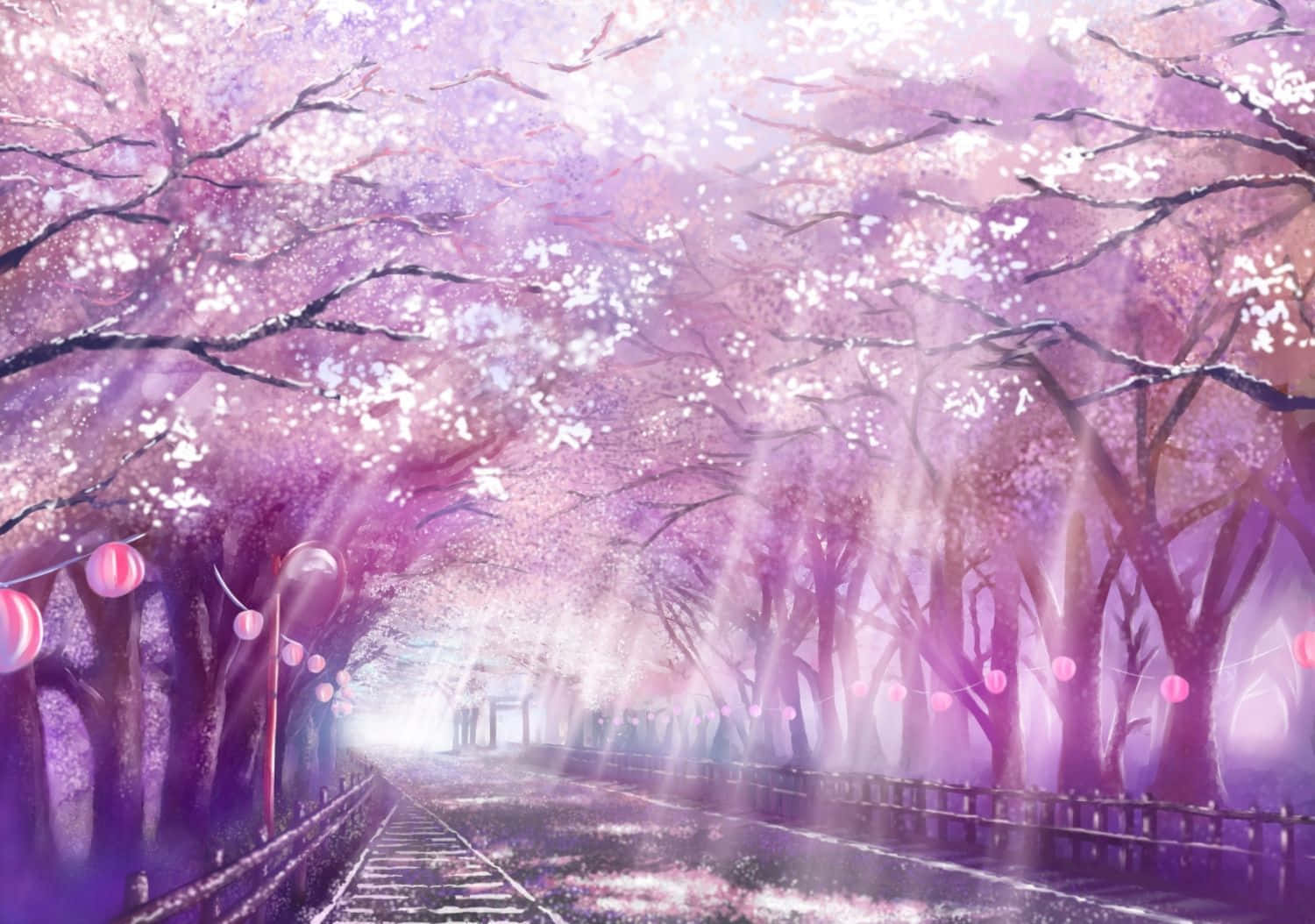 Estetiese Pienk Sakura Anime Bome Landskap Muurpapier