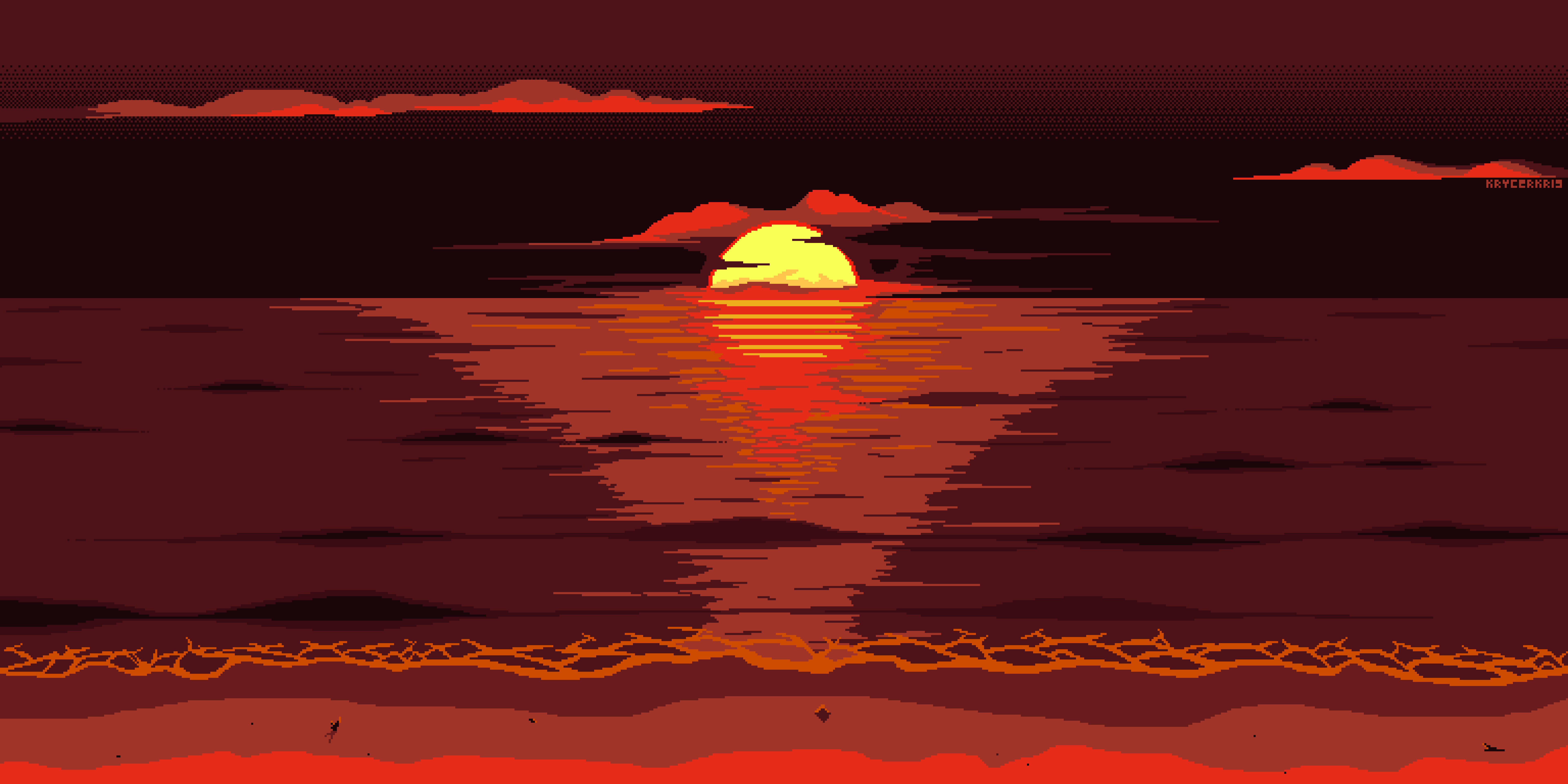 Estetiese Pixelskildery van 'n Strand Sonsondergang Muurpapier