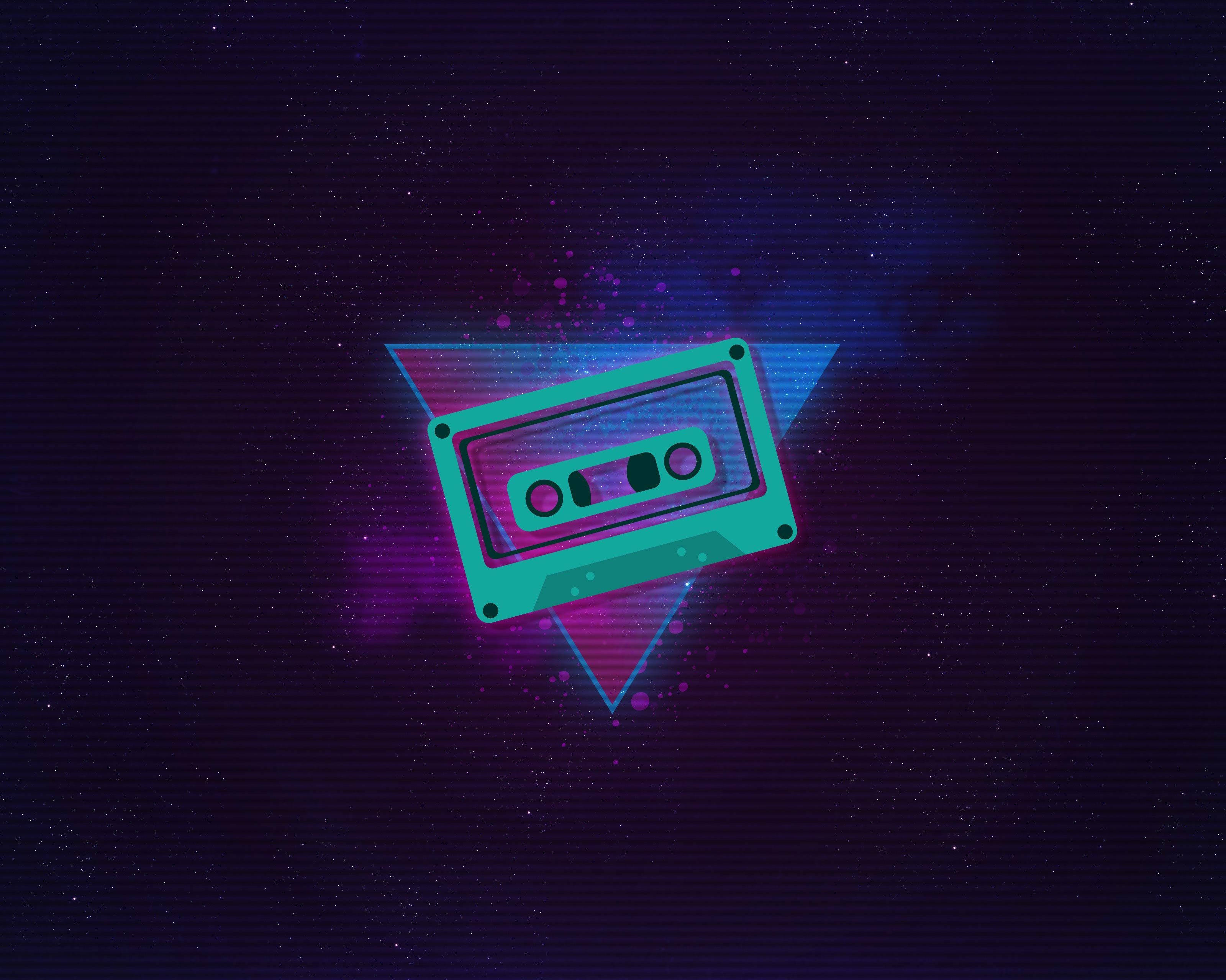 Estetiese Retro Neon Kassetteband Muurpapier