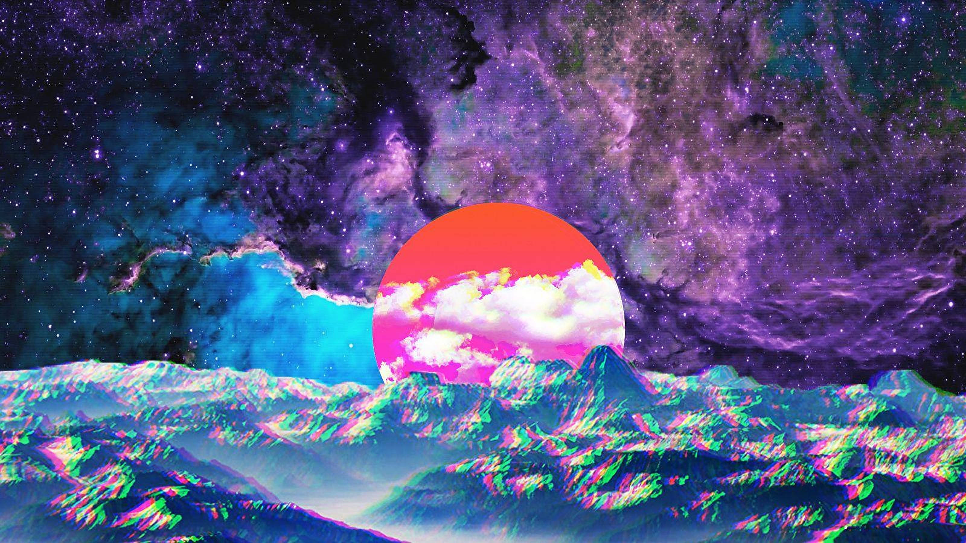 Estetiese Retrowave-son Skootrekenaar Muurpapier
