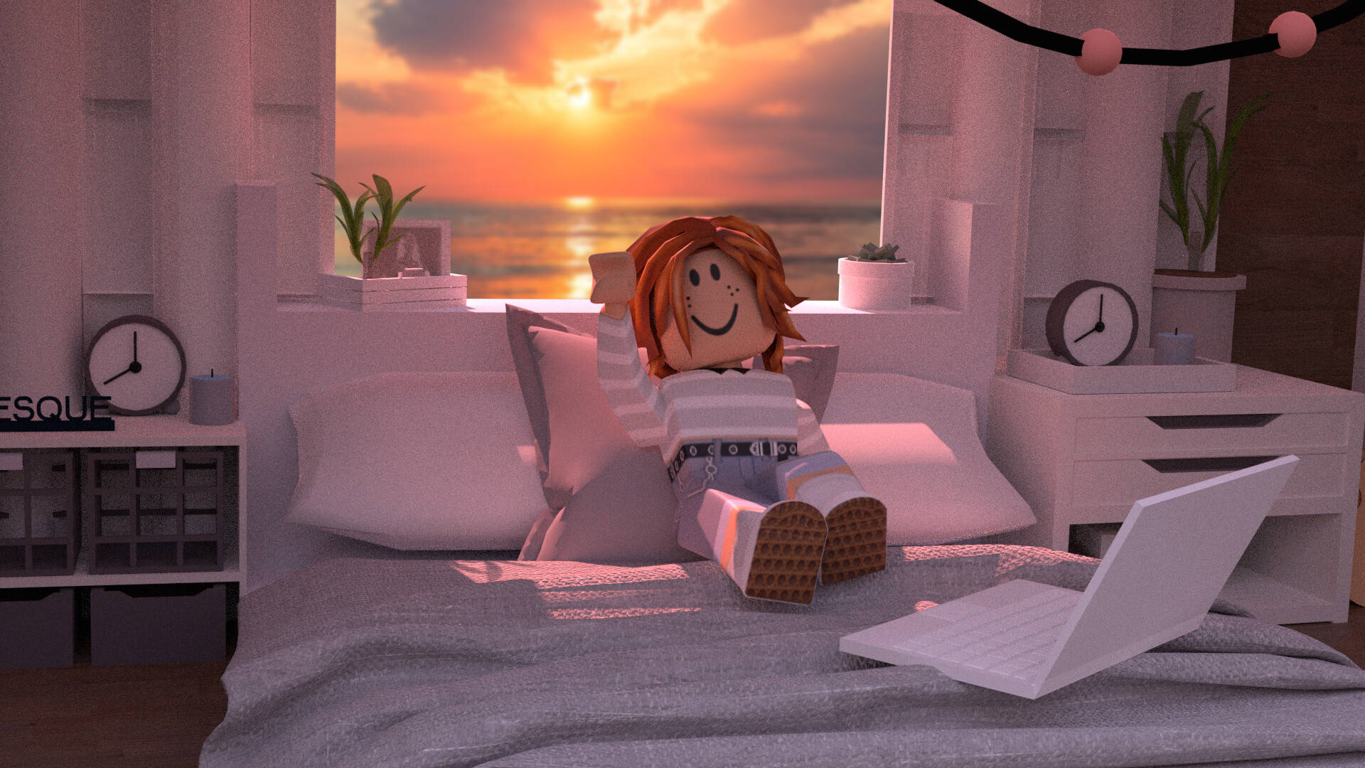 Estetiese Roblox Meisie Wit Slaapkamer Muurpapier