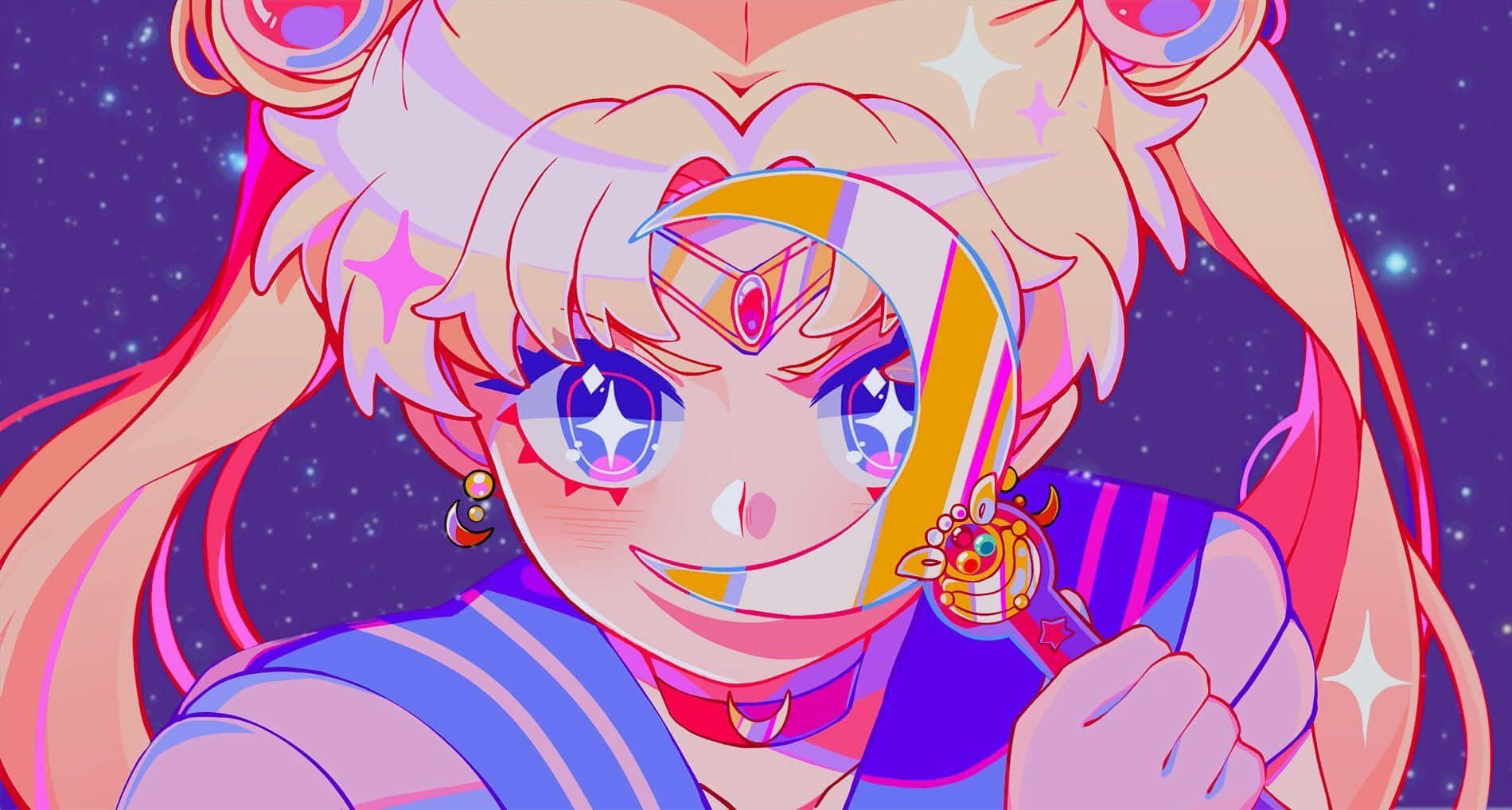 Estetiese Sailor Moon Pers Glitters Muurpapier