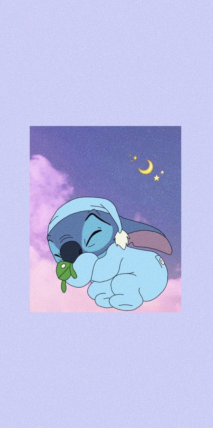 Estetiese Spotprent Disney Stitch Op 'n Wolk Muurpapier
