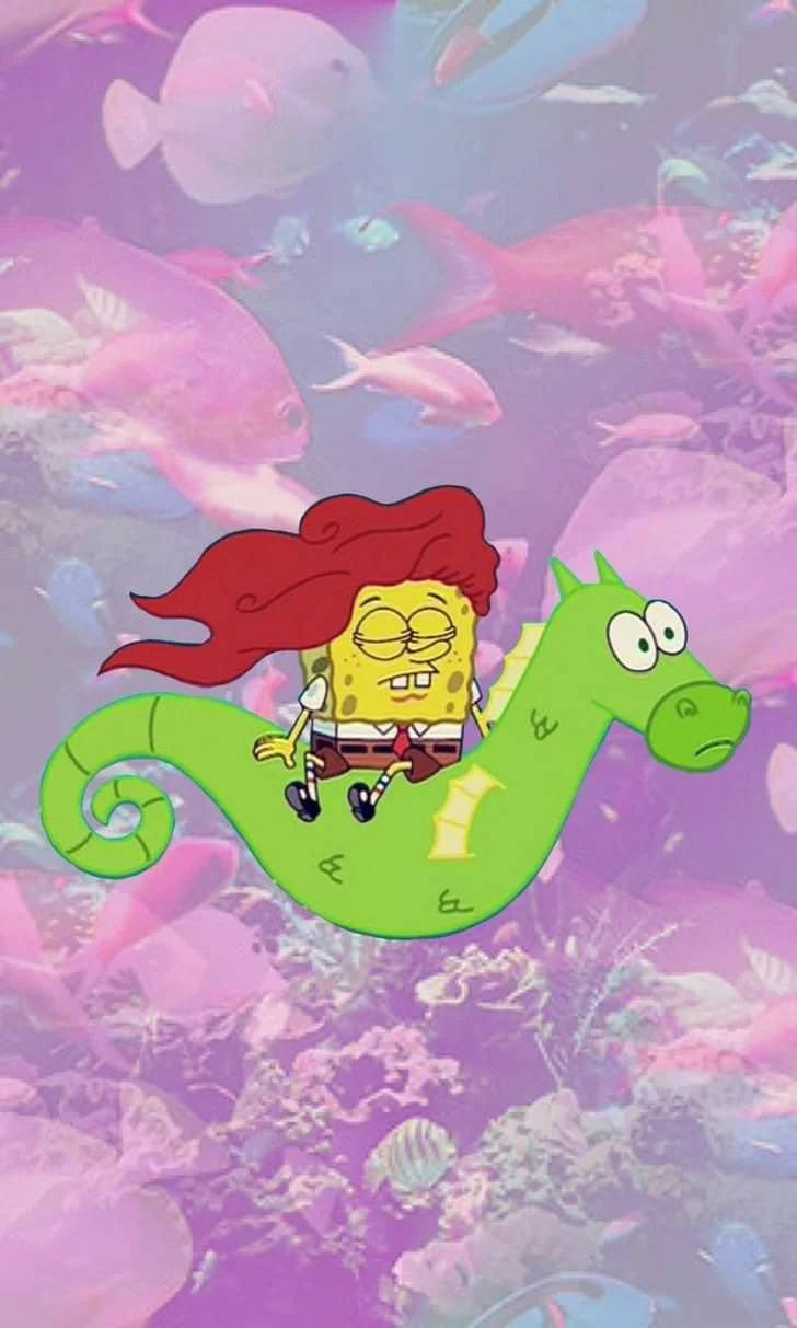 Estetiese Spotprent SpongeBob Op 'n Seeperd Muurpapier