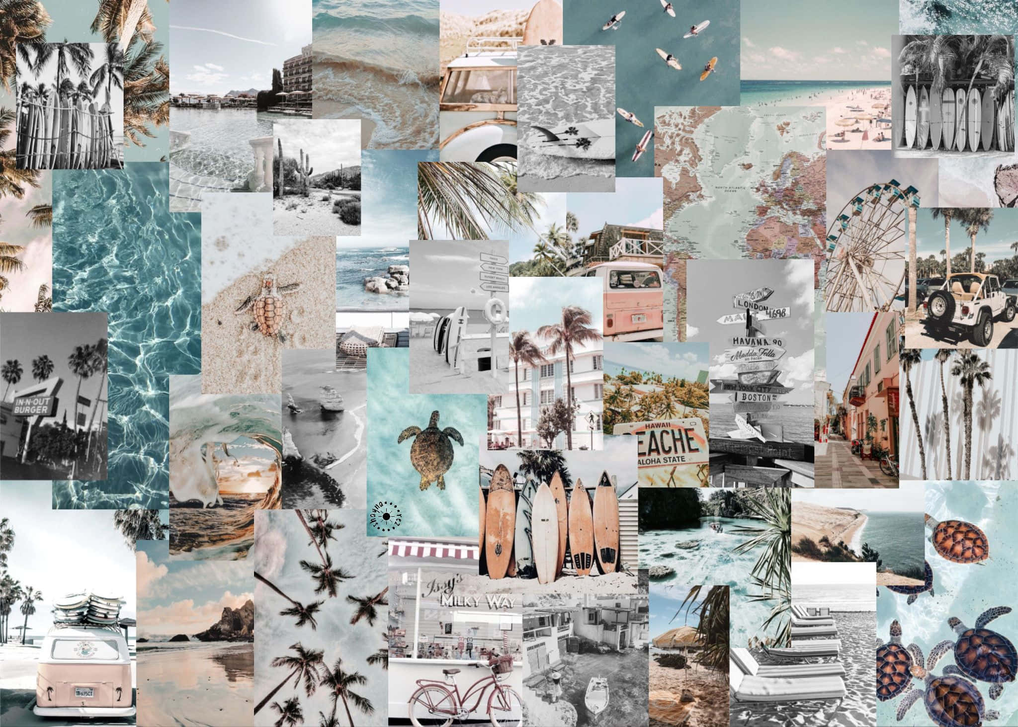 Estetiese Strand Collage vir Skootrekenaar Muurpapier