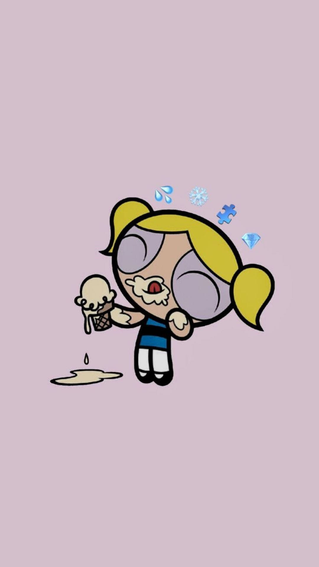 Estetiese Strokeskep Powerpuff-meisie Bubbels Muurpapier