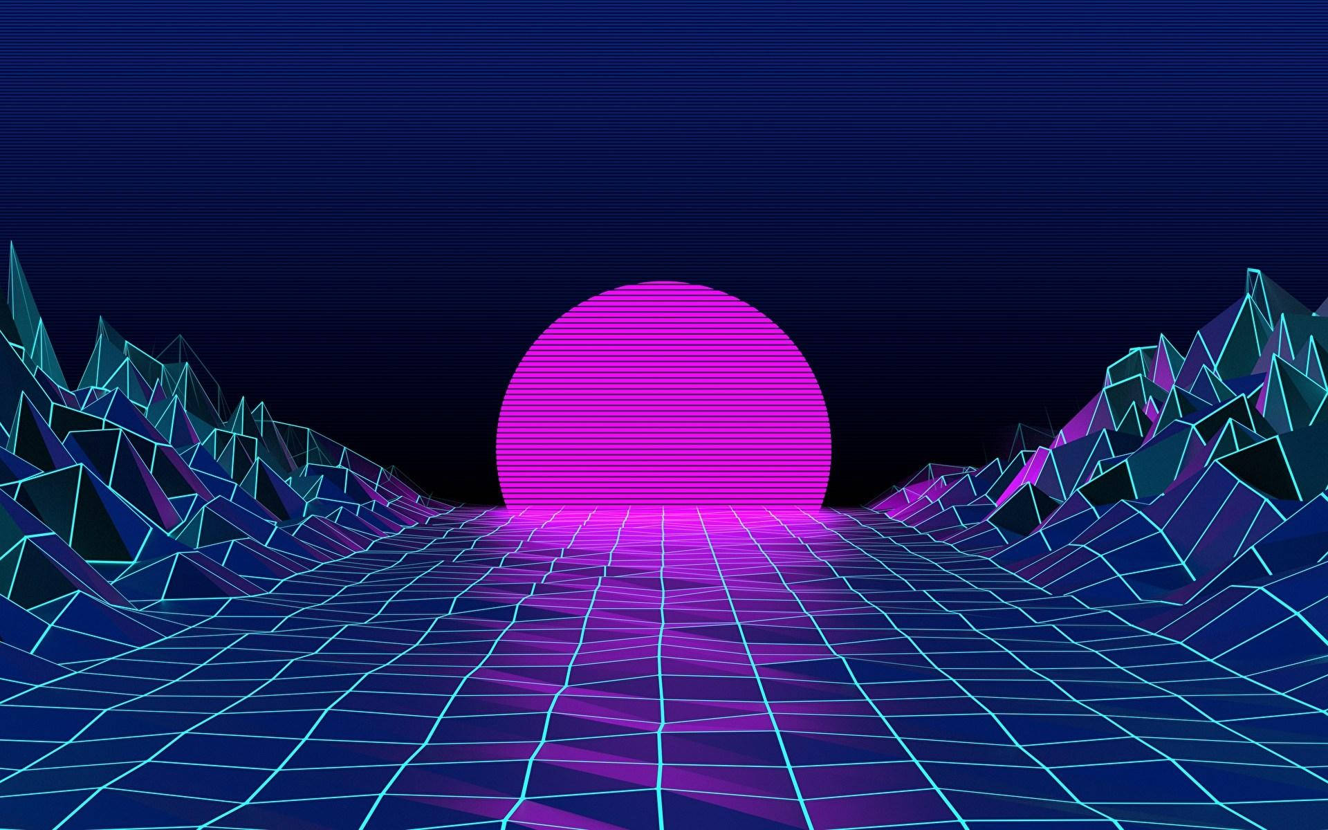 Estetiese Vaporwave Sonsondergang Skootrekenaar agtergrond