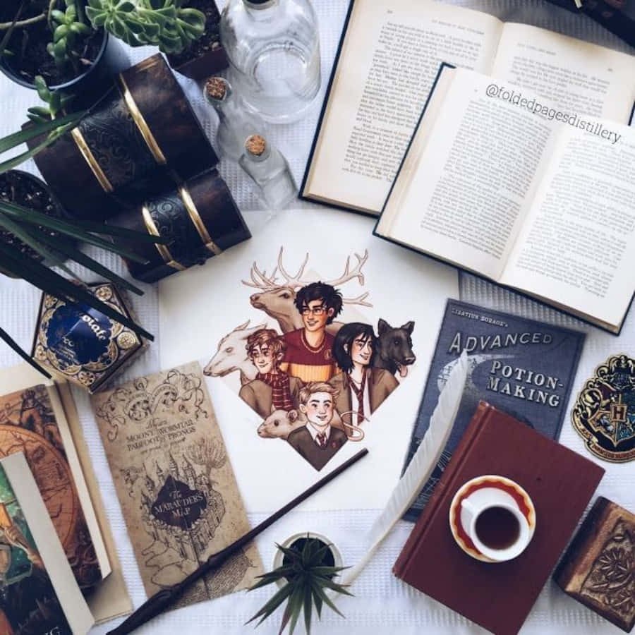Estetiese Vensteruitstalling van Harry Potter-herinneringe Muurpapier
