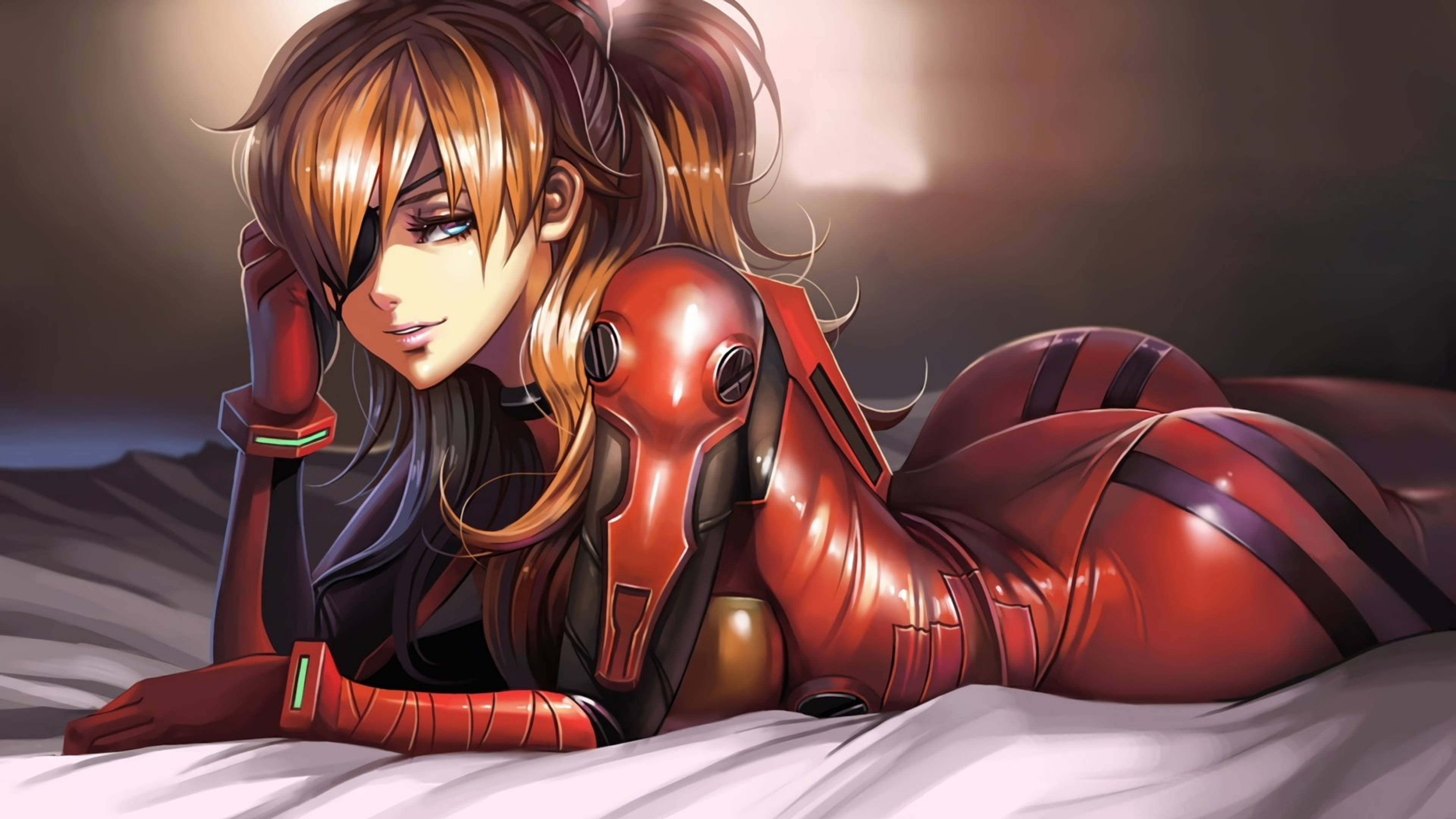 Evangelion 4K Oogpleister Asuka Muurpapier