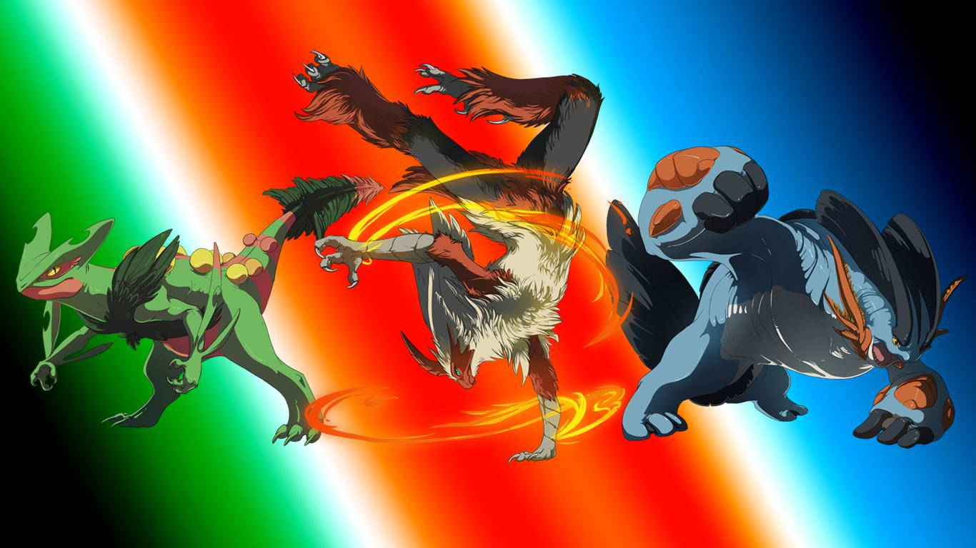 Evolueer Bulbasaur, Charmander en Squirtle Pokémon-karakters.
