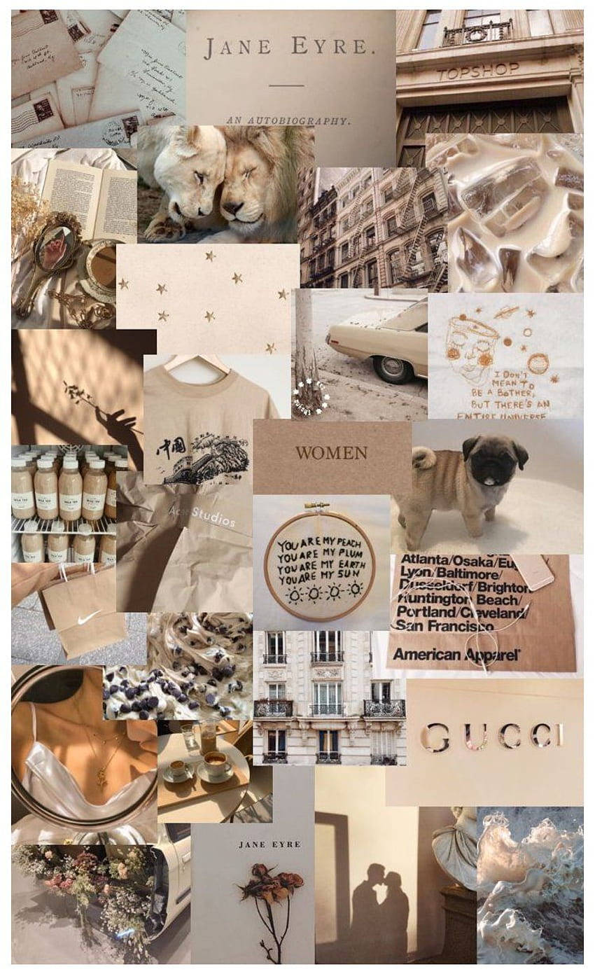 Ewekansige Beige Estetiese Collage Muurpapier