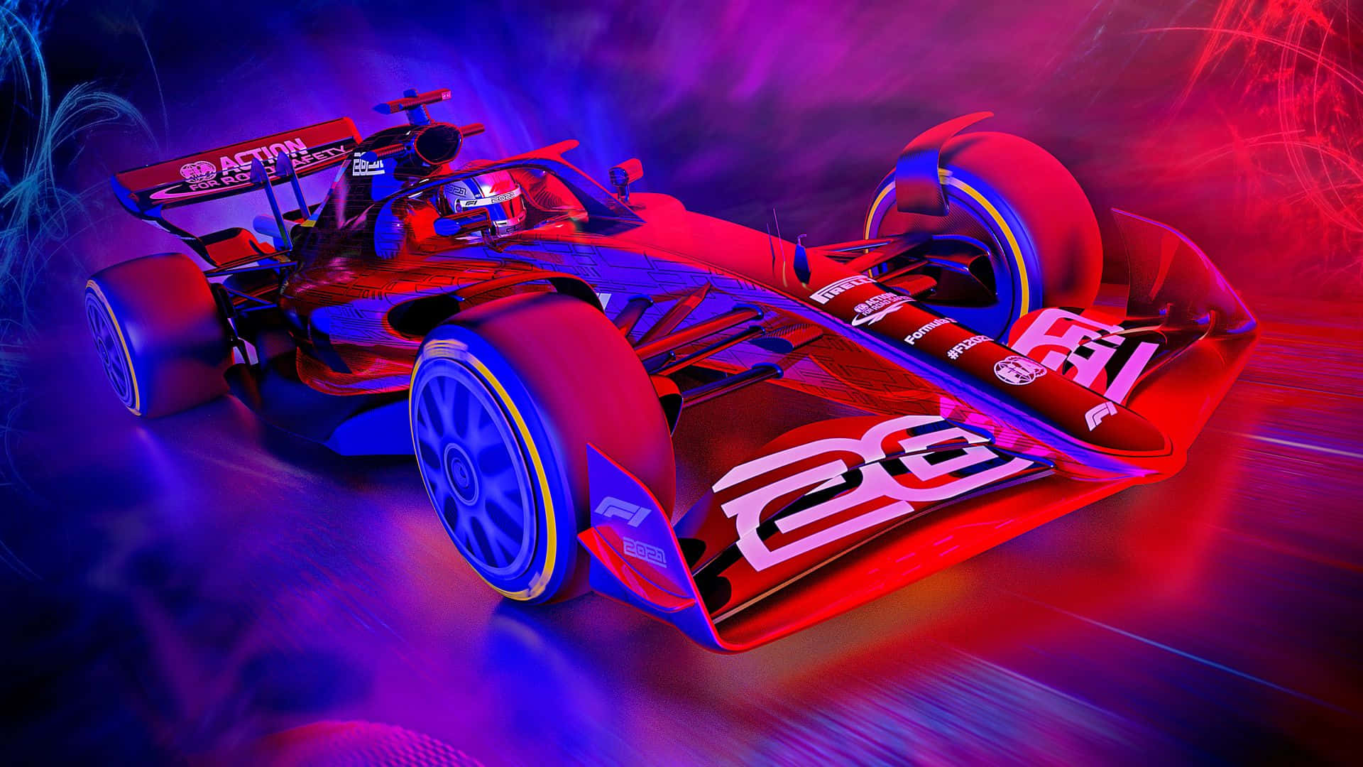 F1 Game Renmotor Pers En Rooi Esteties Muurpapier