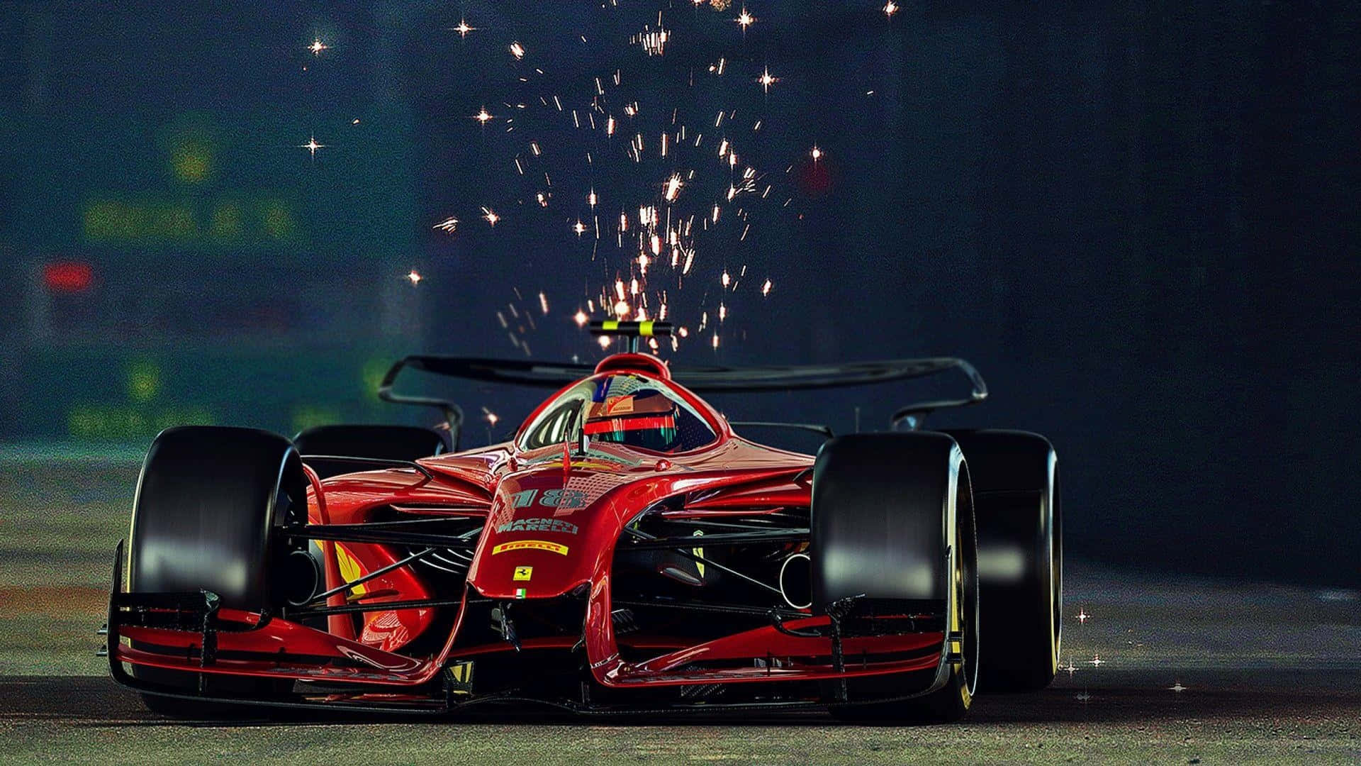 F1 Speletjie Rooi Renmotor Vonke Muurpapier