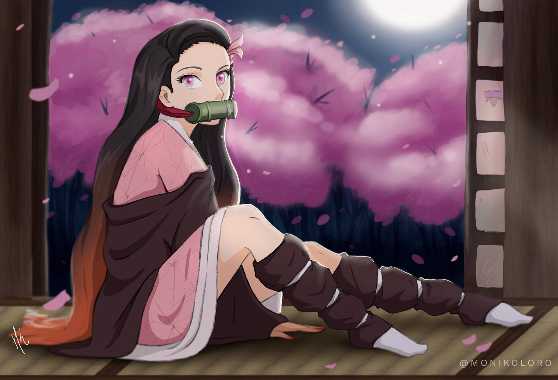 Fan Kuns Illustrasie van Demon Slayer Nezuko Muurpapier