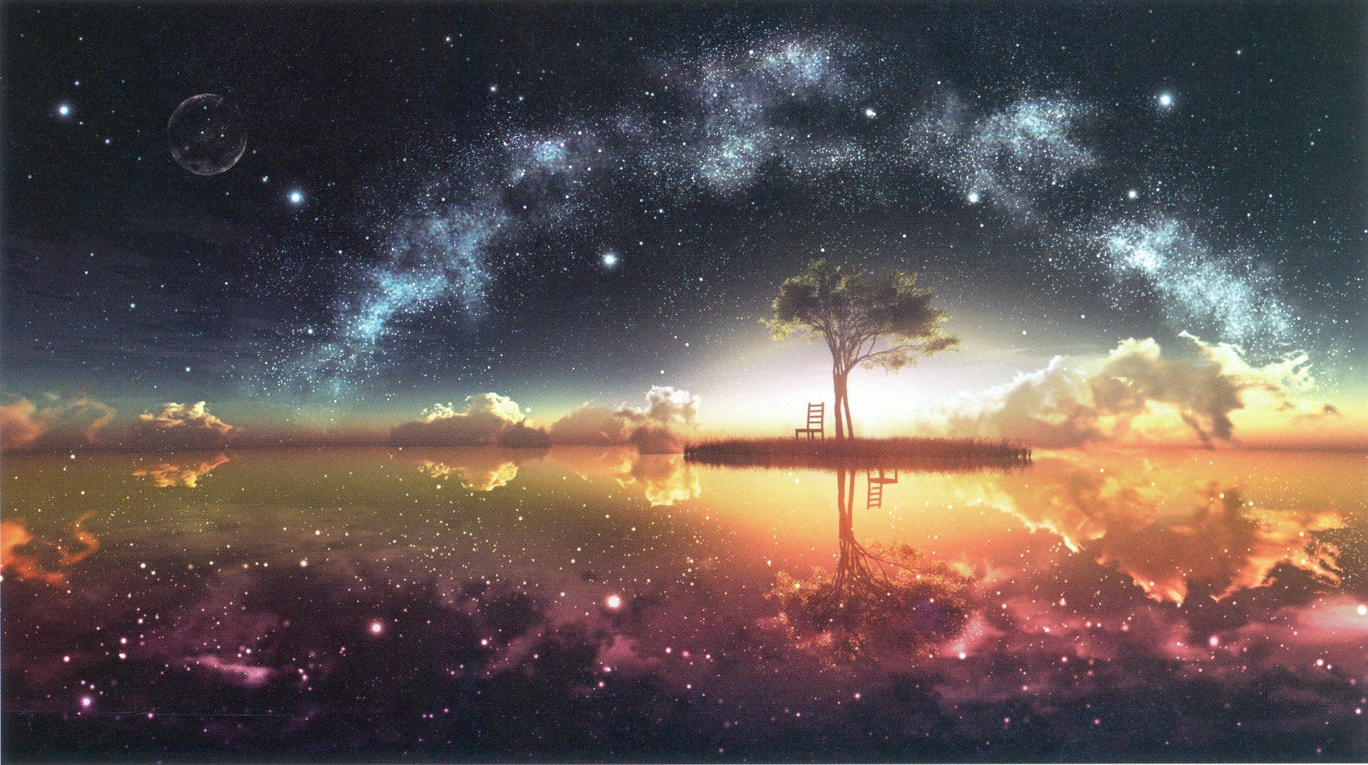 Fantastiese lug en boom anime 4K-agtergrond — 4K anime GIF Muurpapier