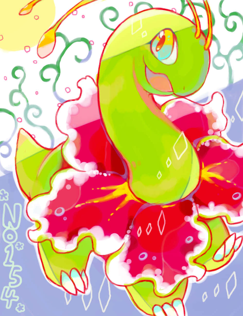 Fantastiese Meganium 2D Illustrasie Muurpapier