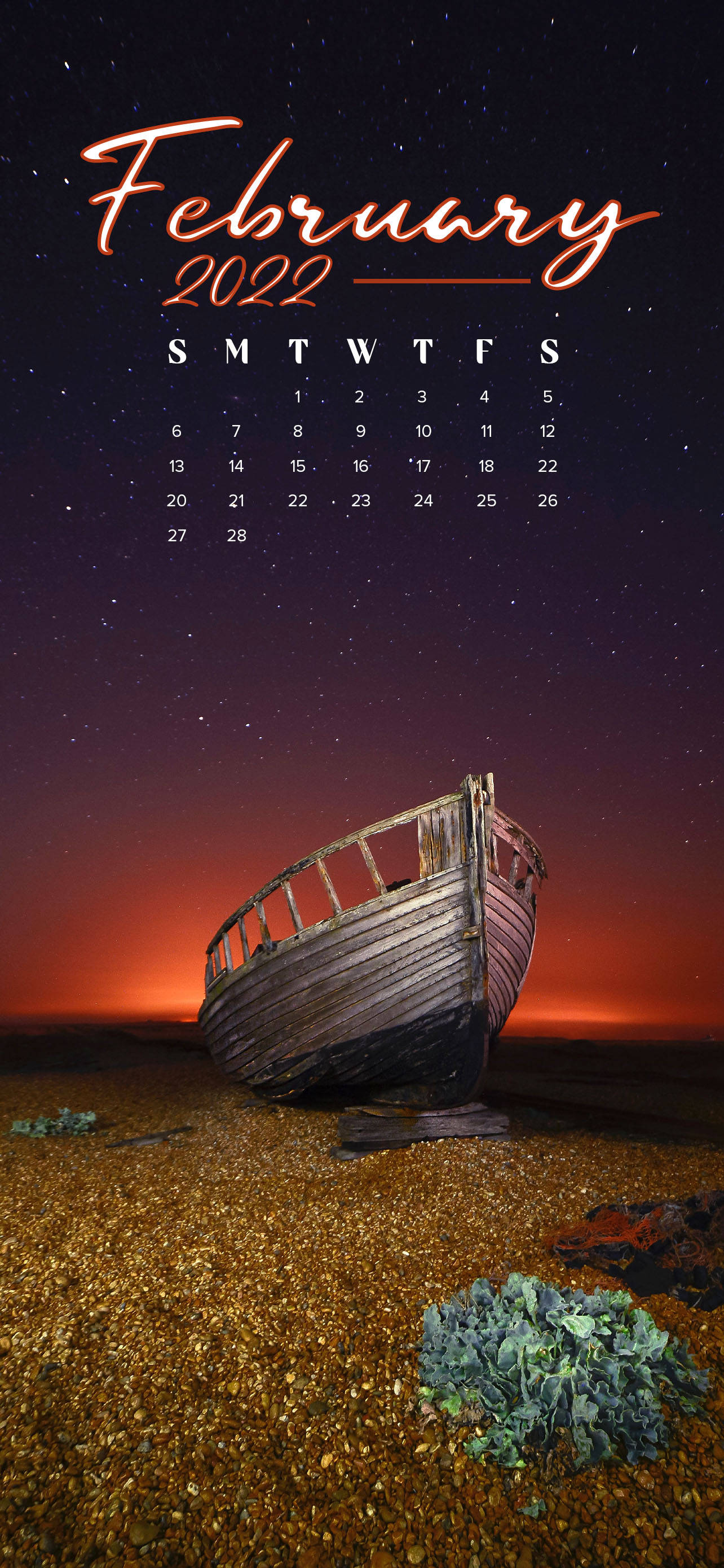Februarie 2022 Kalender Op Strand Muurpapier