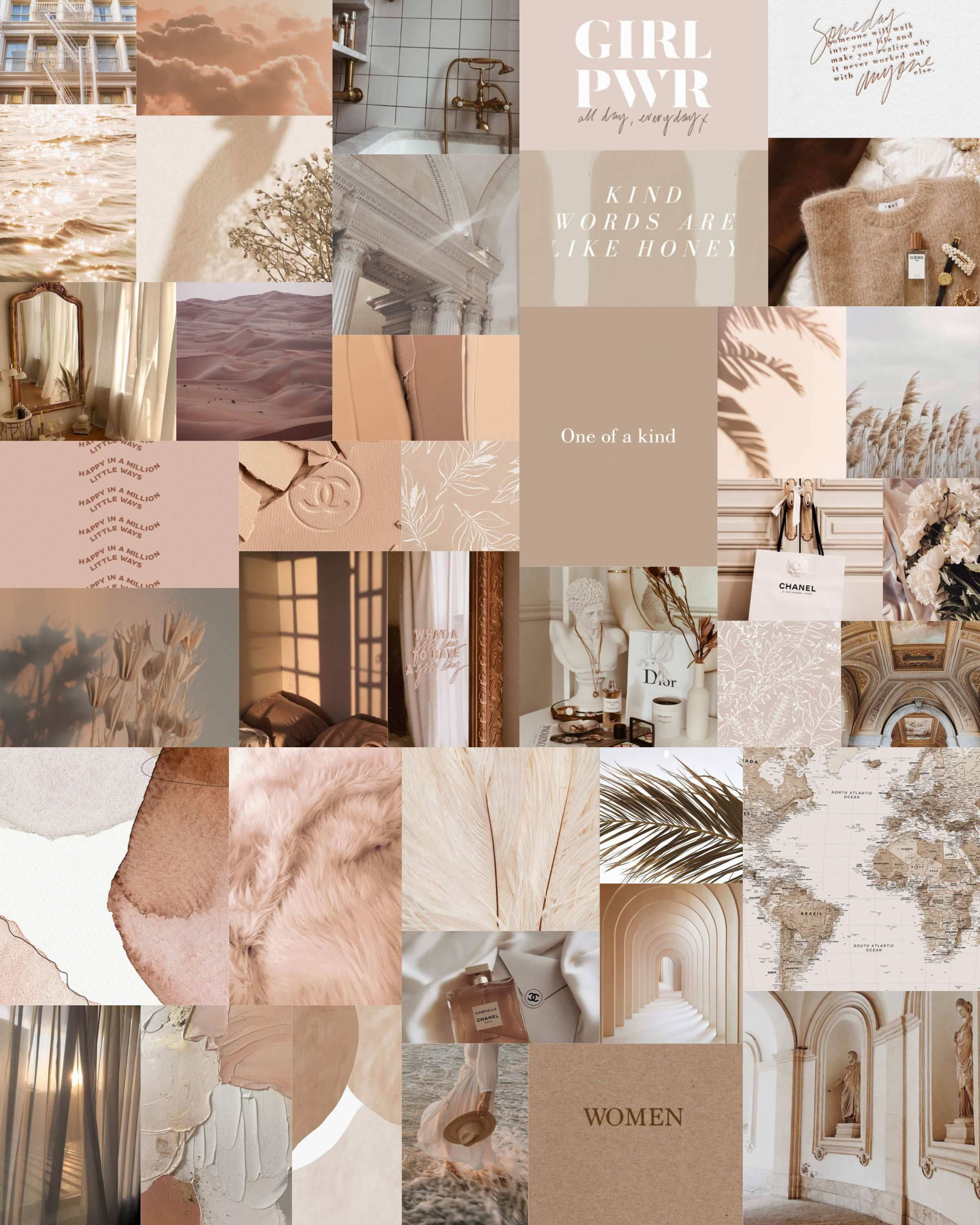 Feminien Beige Estetiese Collage Muurpapier