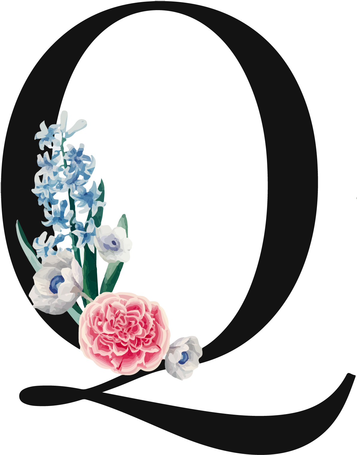 Florale Alfabet Letter Q Muurpapier