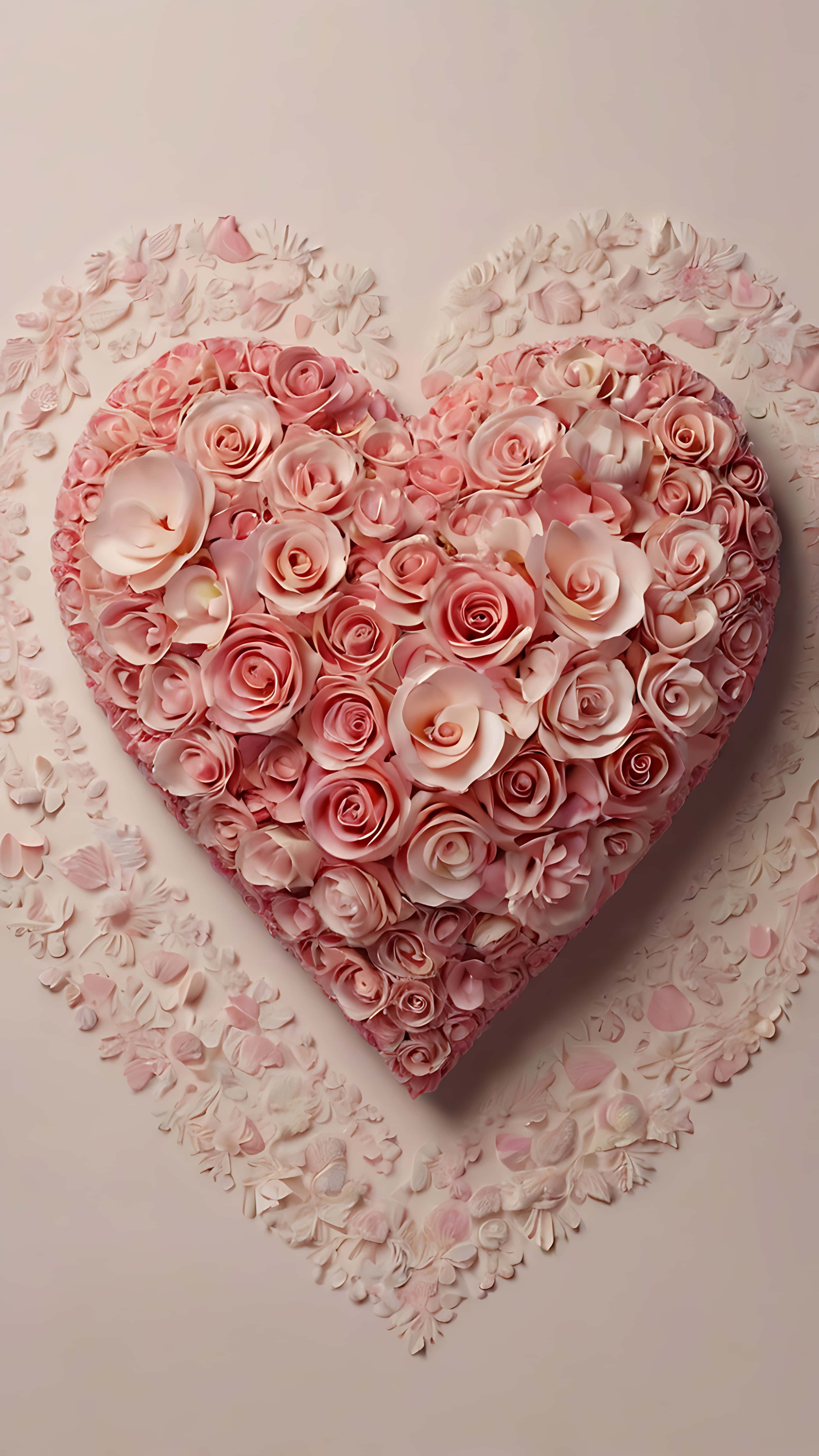 Florale Harte vir Liefdesvoëls. slimfoon-agtergrond Muurpapier