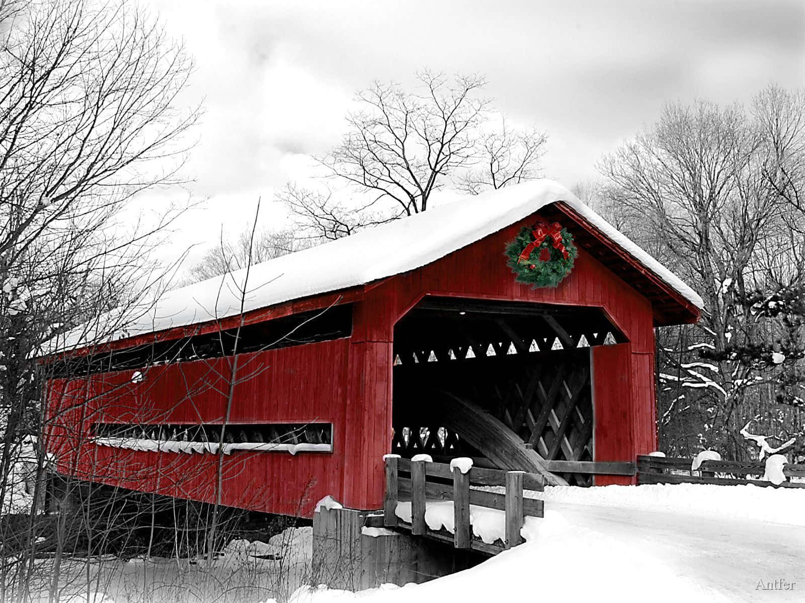 Flume Oordekte Brug New Hampshire Winter Muurpapier