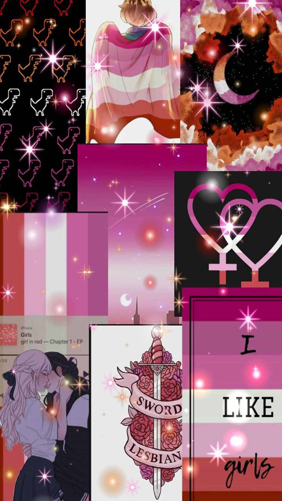 Fonkelende Lesbiese Estetiek Collage Muurpapier