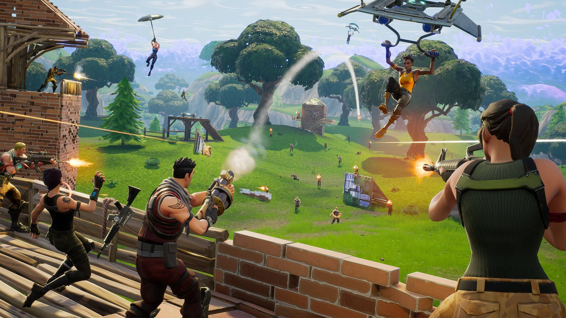 Nuwe Fortnite battle royale-modus 50 vs 50 in beperkte tyd HD-agtergrond.