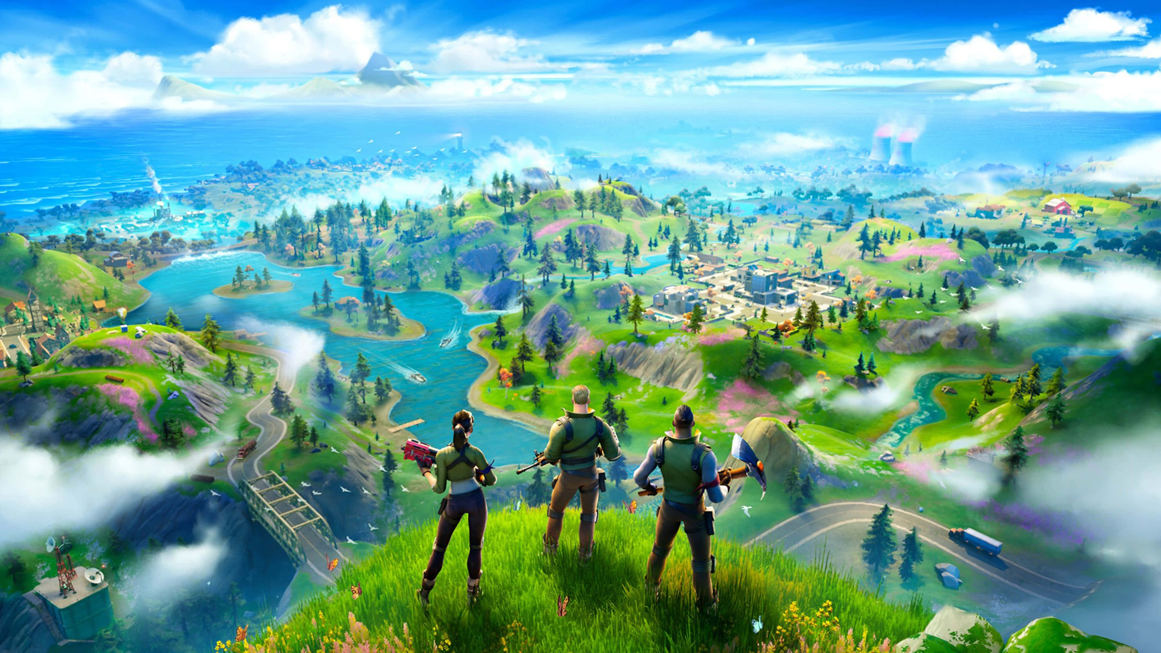 Fortnite Battle Royale-ligging 4K Muurpapier