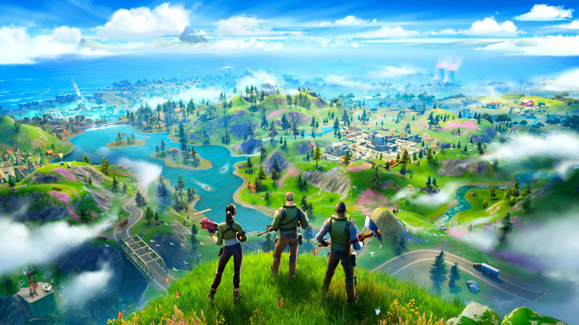 Fortnite Battle Royale-ligging 4K Muurpapier