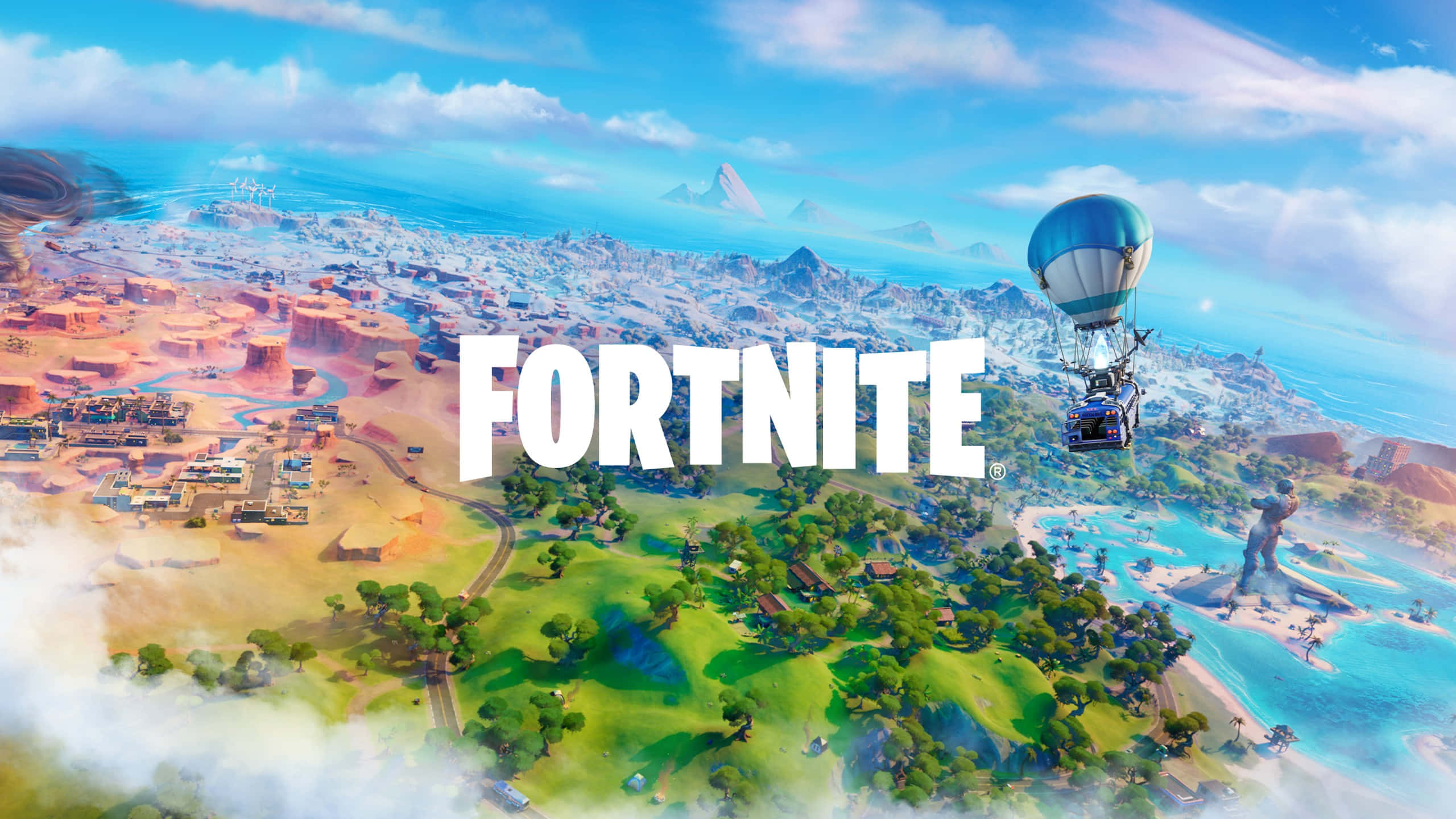 Fortnite - 'n Stad met 'n Hittelugballon Muurpapier