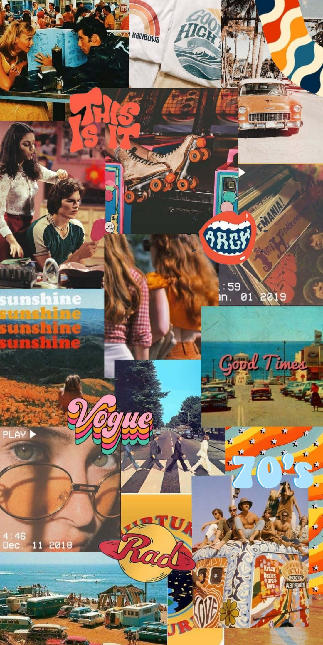Fotocollage Estetiese 70's Agtergrond vir Rekenaar Muurpapier