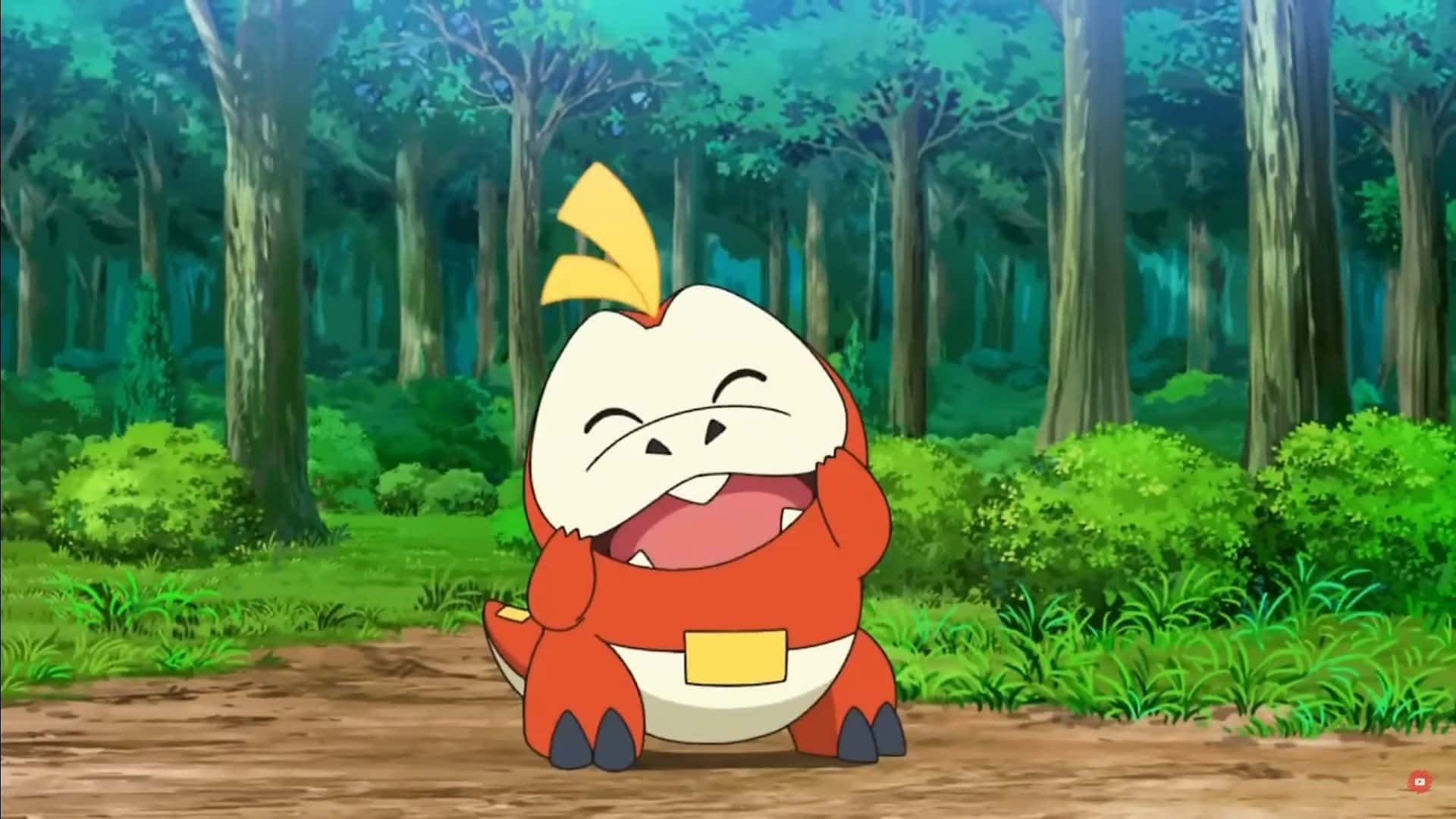 Fuecoco Pokemon met Natuur-agtergrond Muurpapier