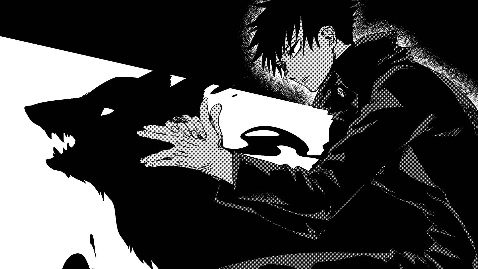Jujutsu Kaisen-agtergrond van Fushiguro wat sy vervloekte tegniek Goddelike Hond gebruik. — Jujutsu Kaisen Muurpapier