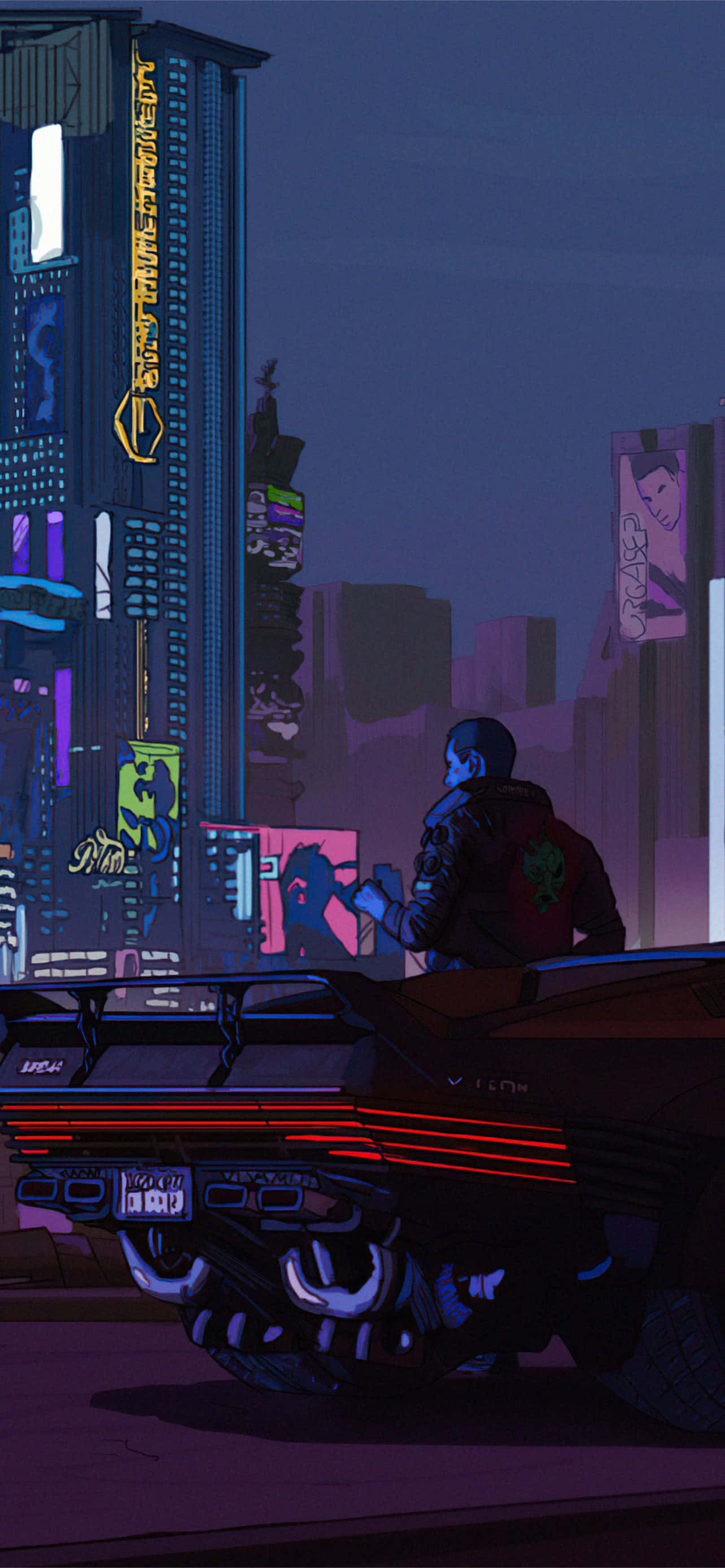 Futuristiese Cyberpunk-stadsbeeld in neon gloed Muurpapier
