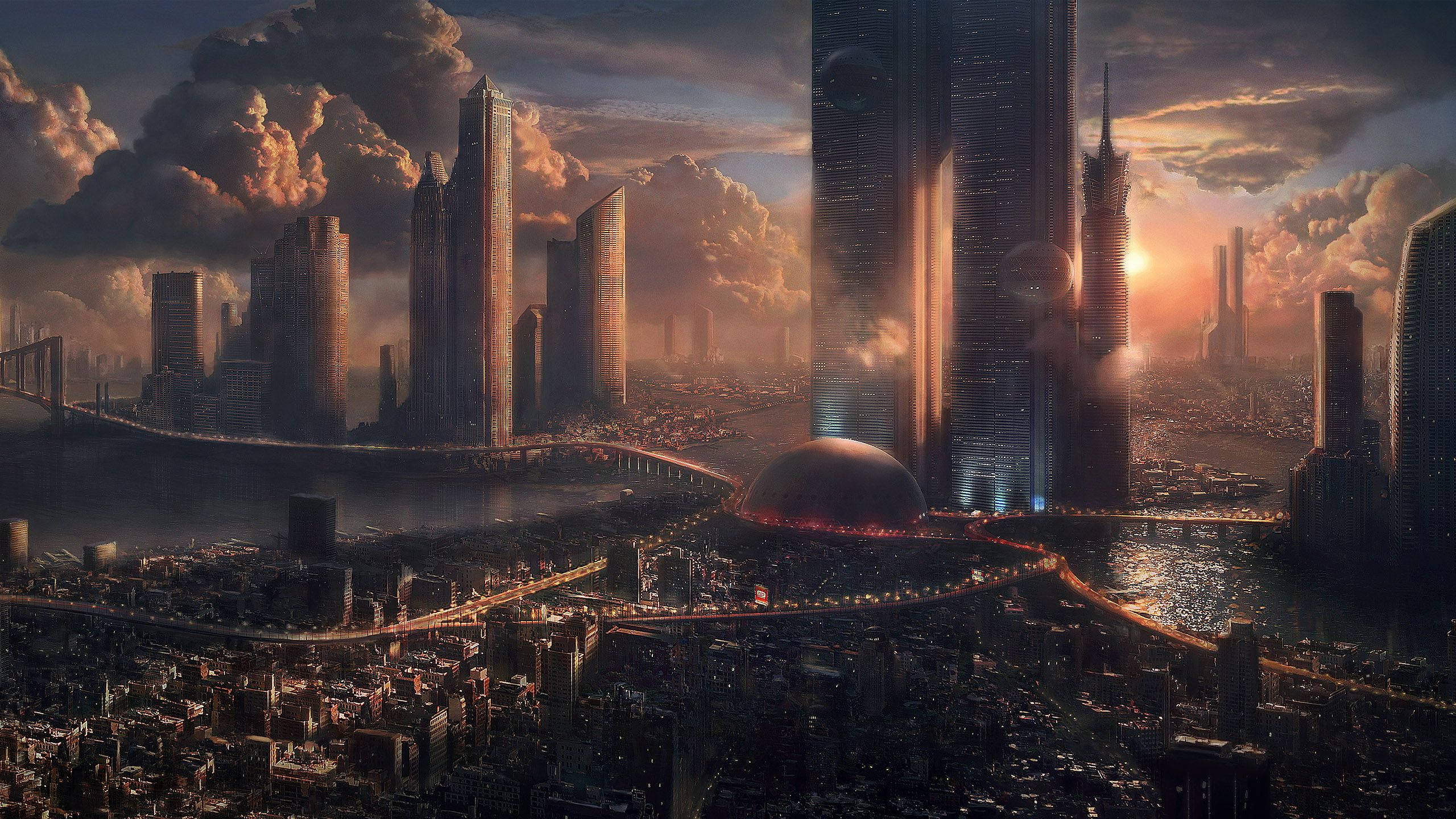 Futuristiese Industriële Stad Muurpapier