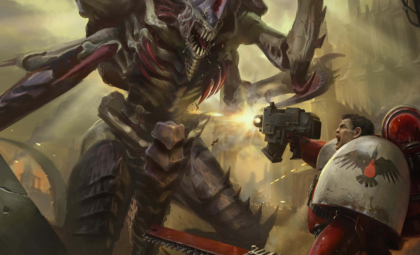 Gabriel Angelos veg teen Tyranid Dawn Of War III Agtergrond Muurpapier