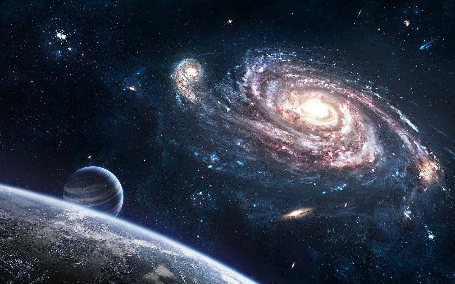 Galaksiestelsel-ruimte-agtergrond met planeet Muurpapier