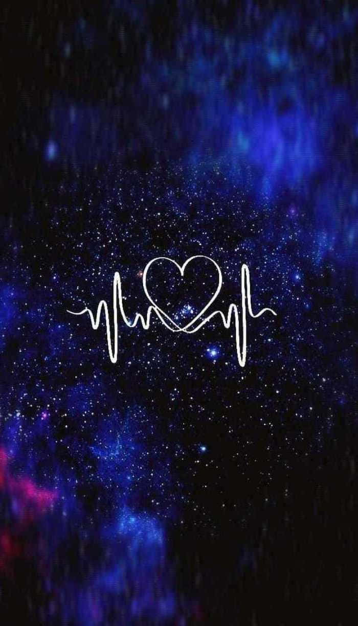 Galaxy Blou Estetiek Met 'n Hart Muurpapier