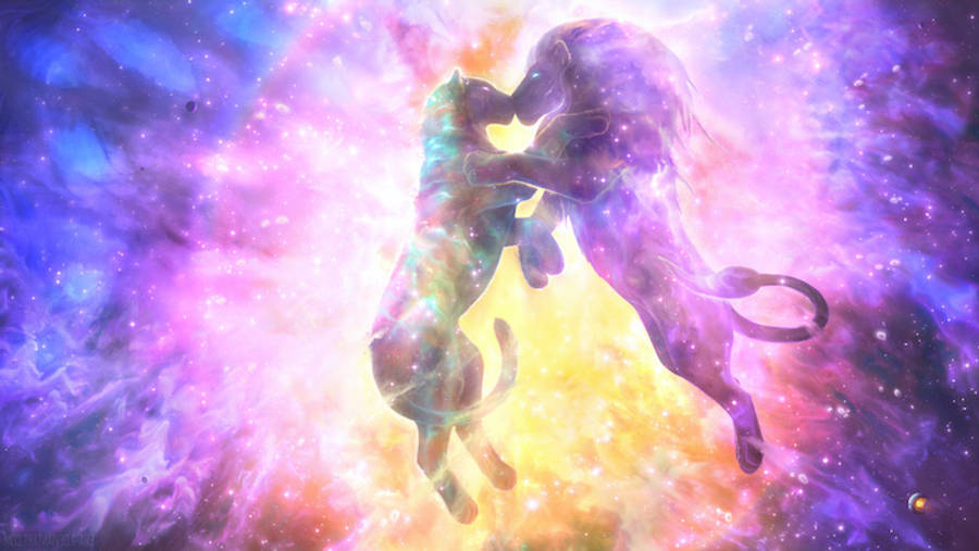Galaxy Leeu en Leeuin Kuns Muurpapier