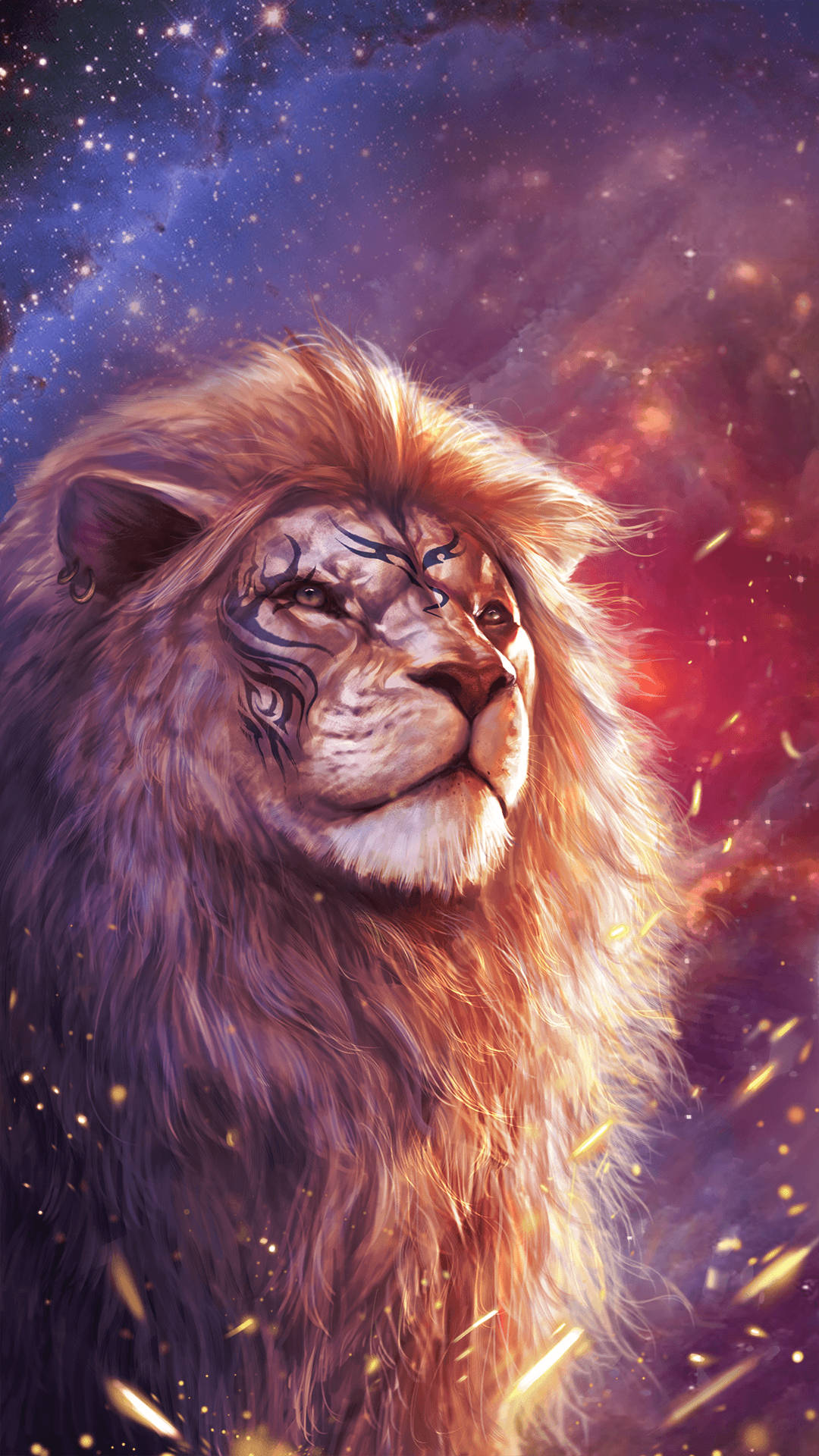 Galaxy Leeu Realistiese Kuns Muurpapier
