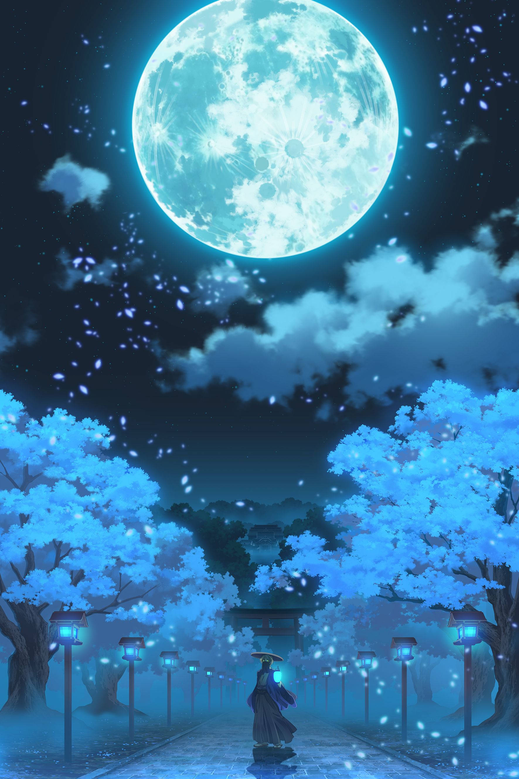 Galaxy Maan Anime Kuns Muurpapier