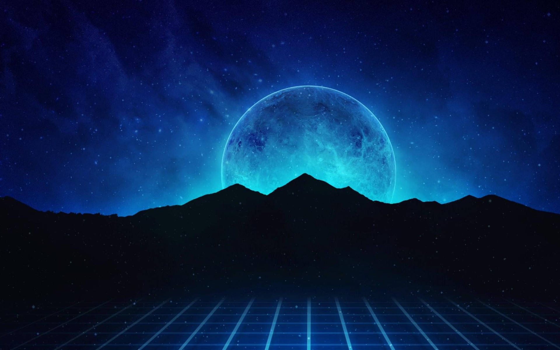 Galaxy Maan Berg Vaporwave Muurpapier