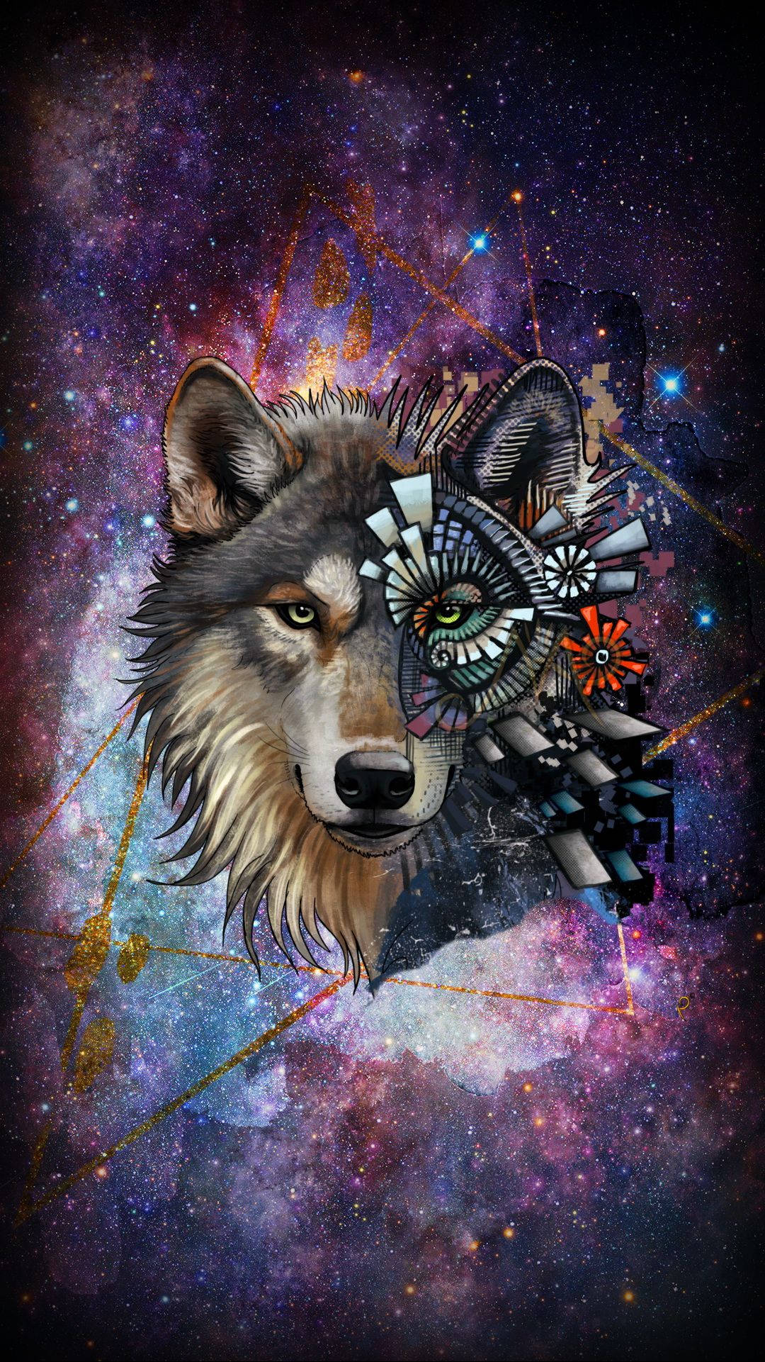Galaxy Wolf Fantasie Estetika Muurpapier