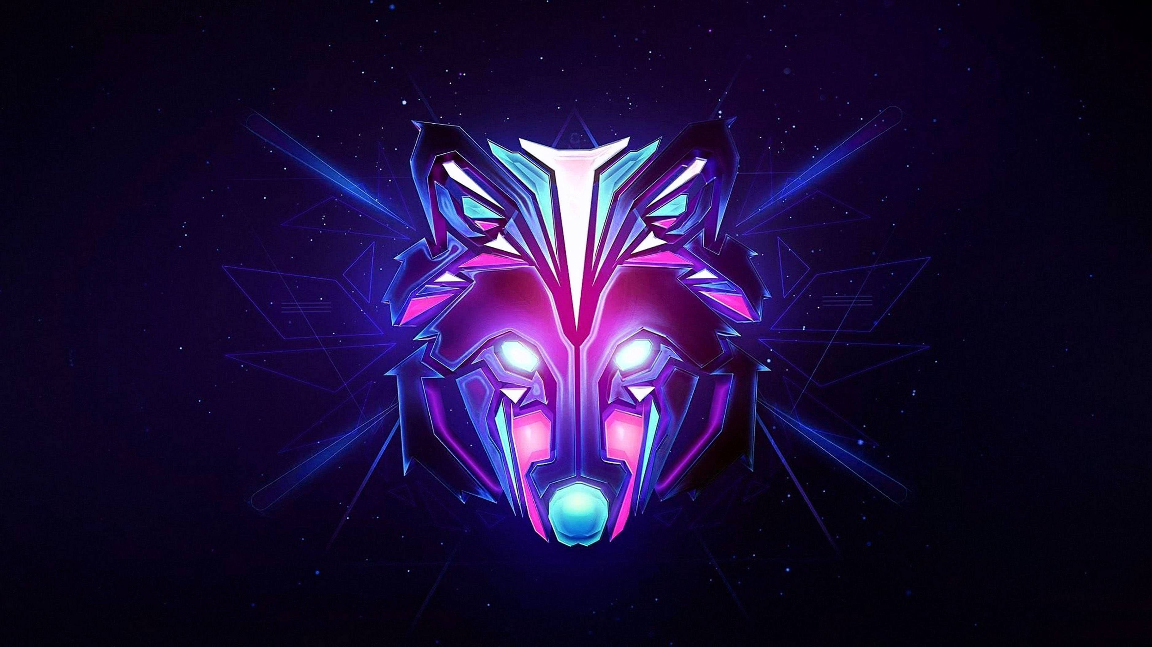 Galaxy Wolf Geometriese Kuns Muurpapier
