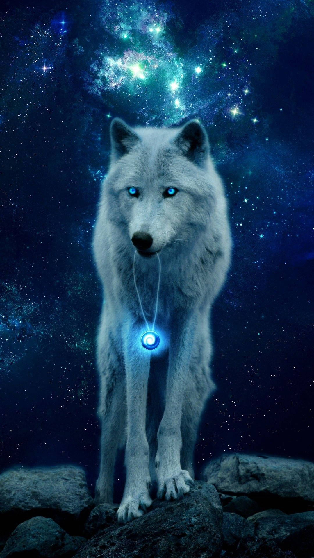 Galaxy Wolf met Gloeiende Hanger Muurpapier